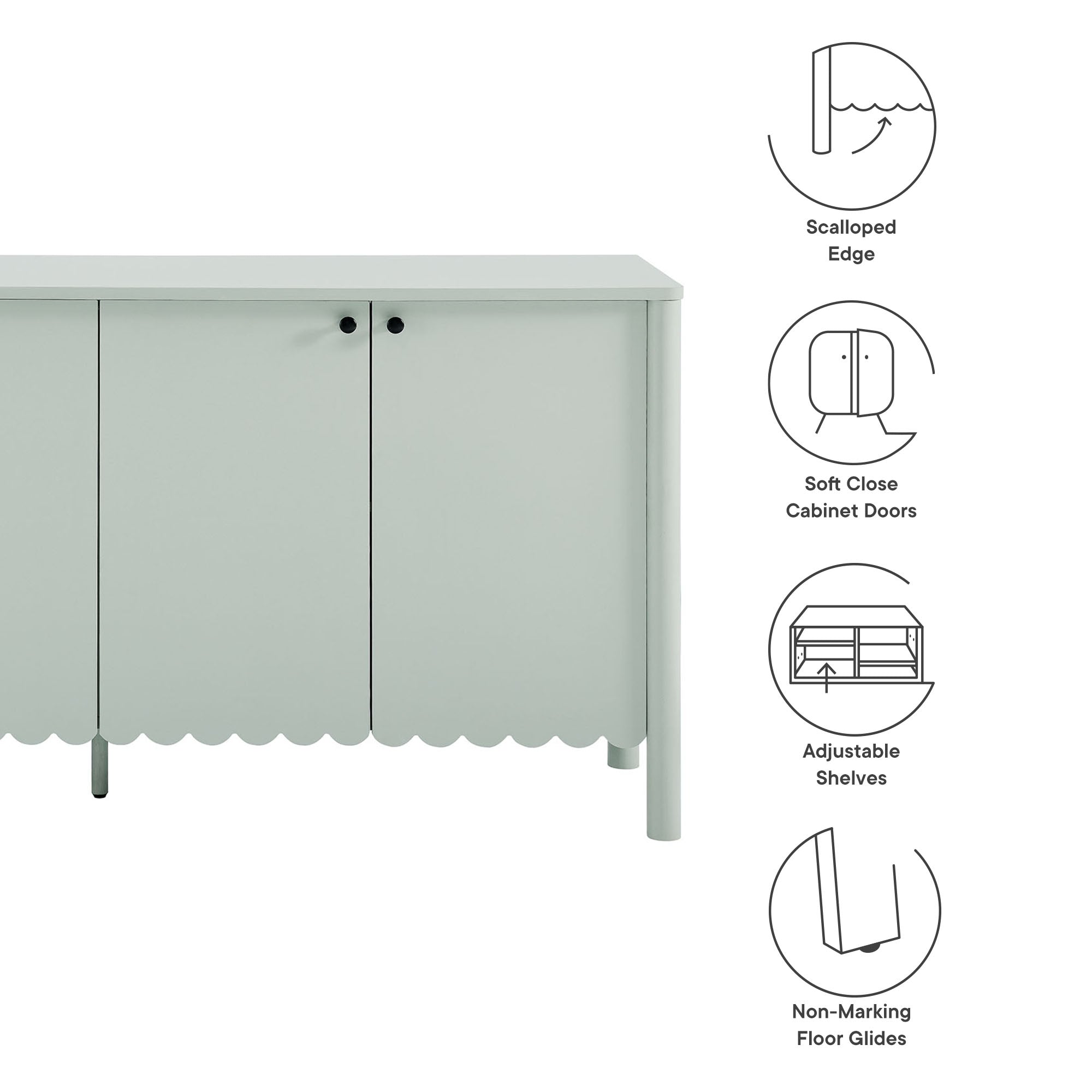 Emmeline 66" 4-Door Scalloped Sideboard Cabinet, Sage