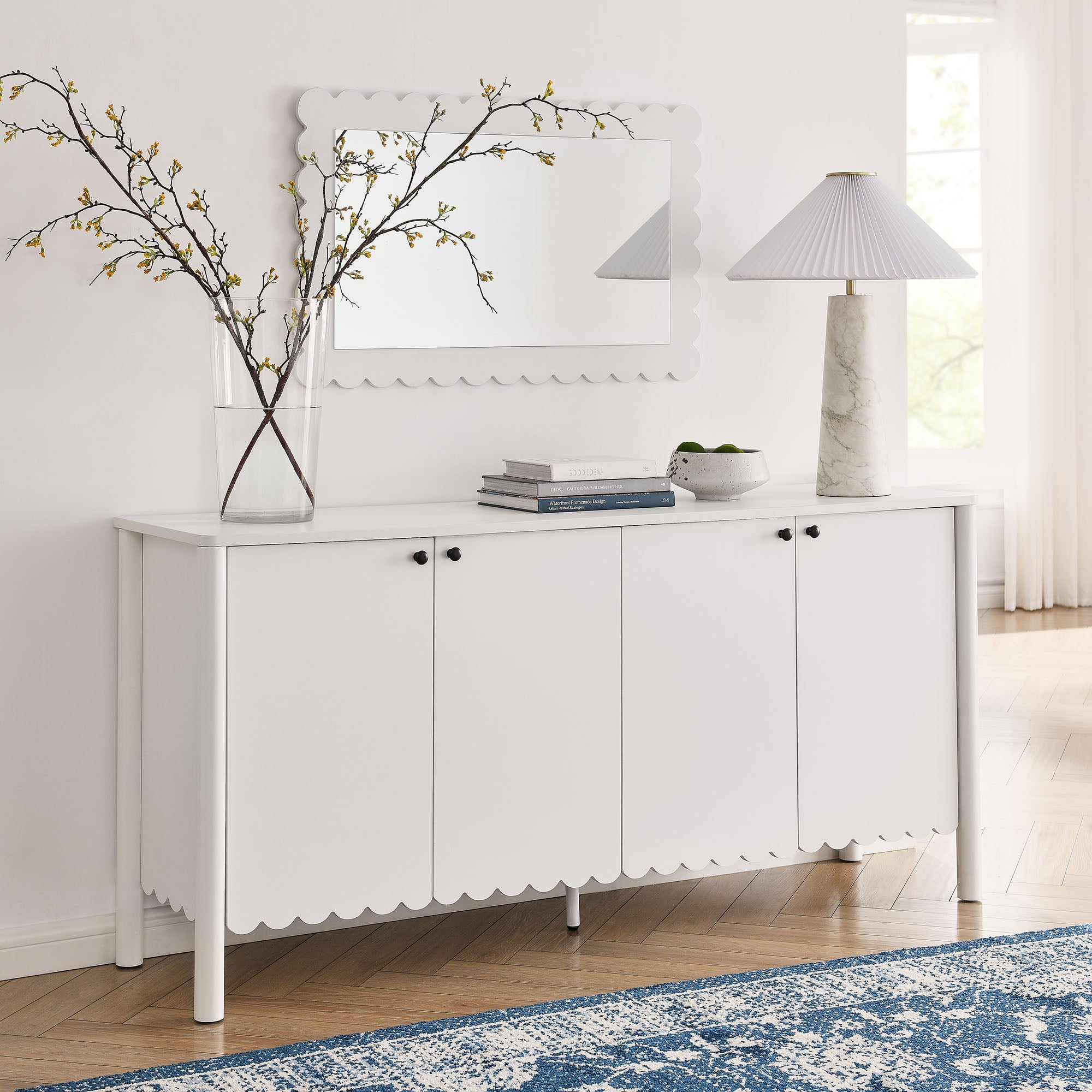 Emmeline 66" 4-Door Scalloped Sideboard Cabinet, White