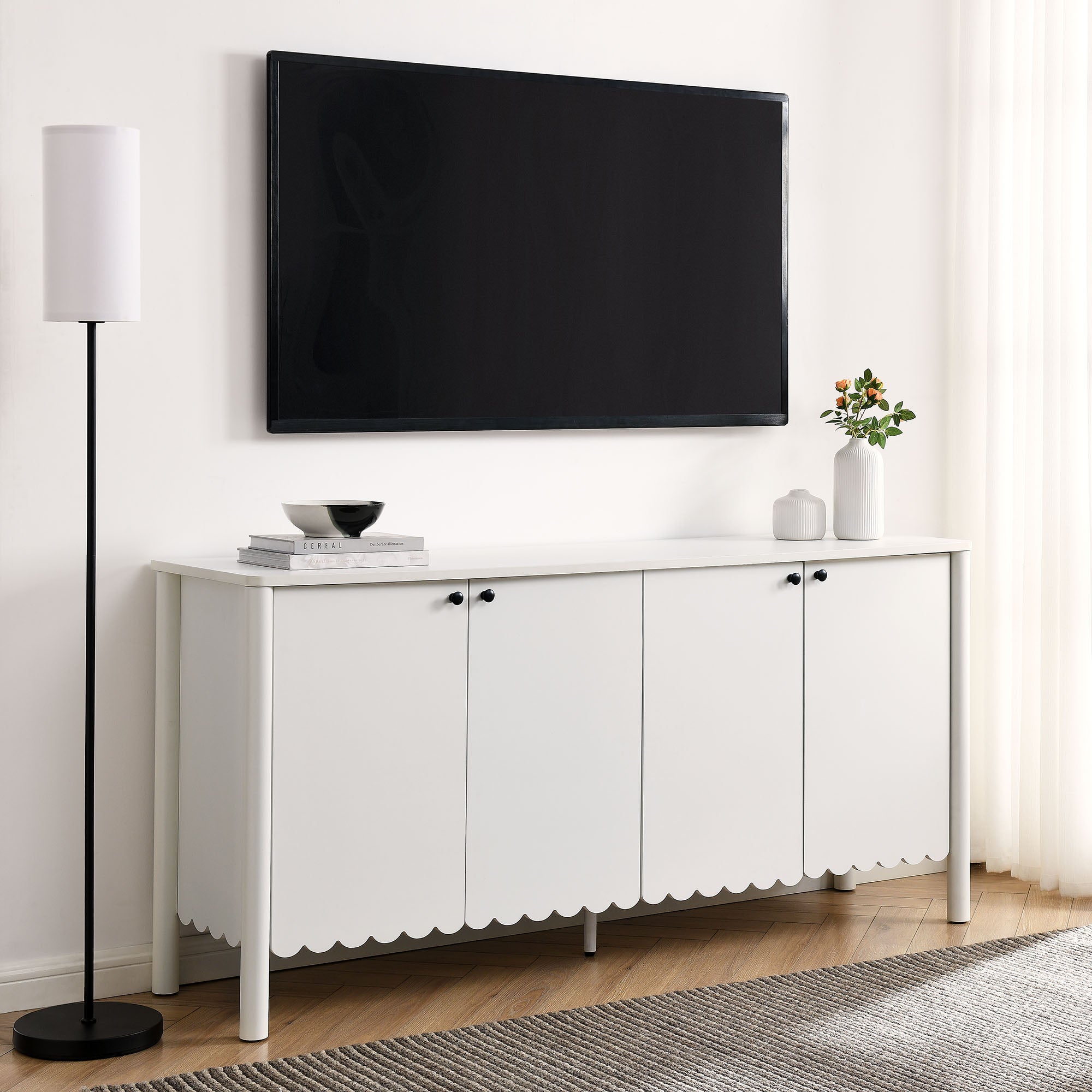 Emmeline 66" 4-Door Scalloped Sideboard Cabinet, White