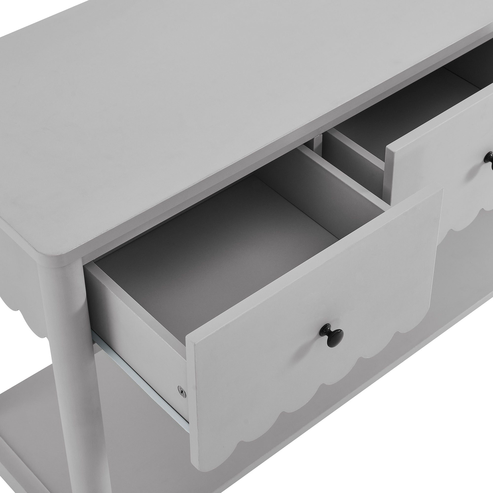 Emmeline 3-Drawer Scalloped Console Table, Light Gray