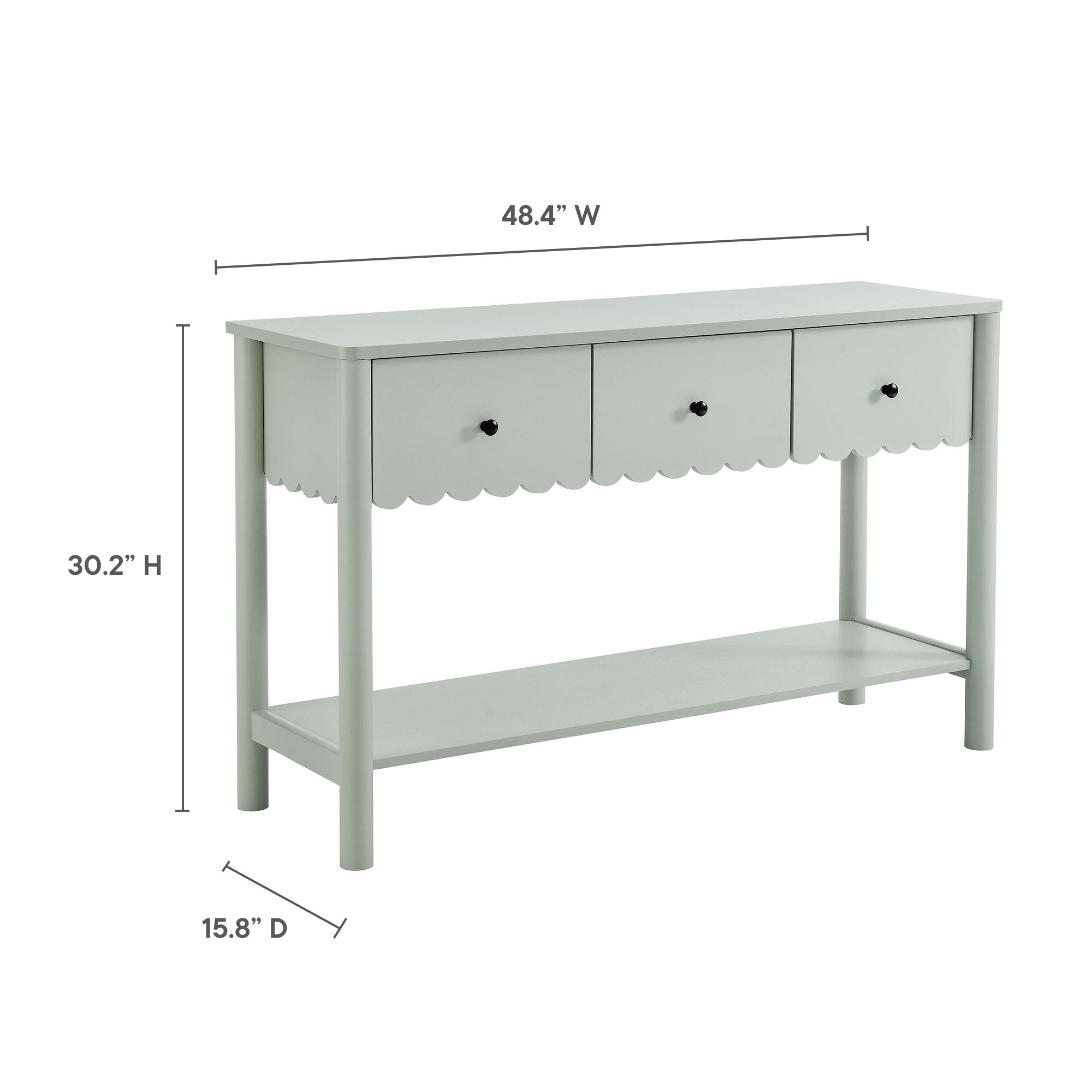 Emmeline 3-Drawer Scalloped Console Table, Sage