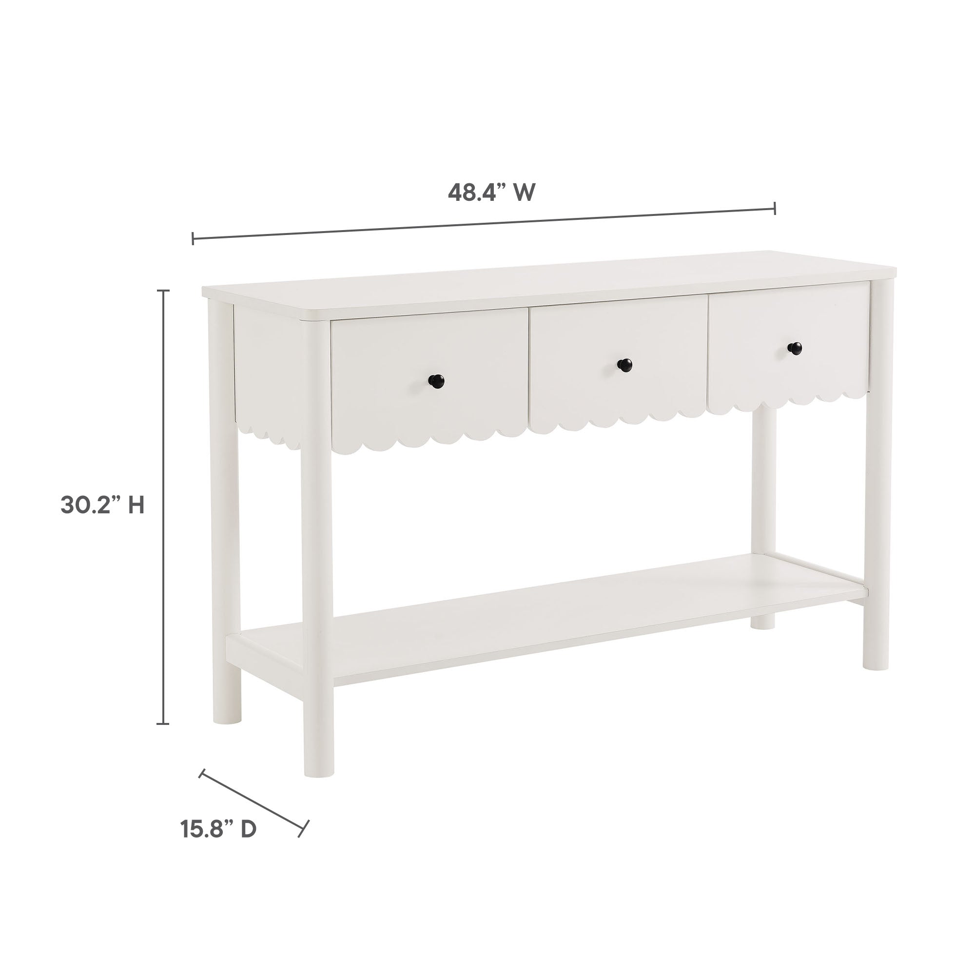 Emmeline 3-Drawer Scalloped Console Table, White