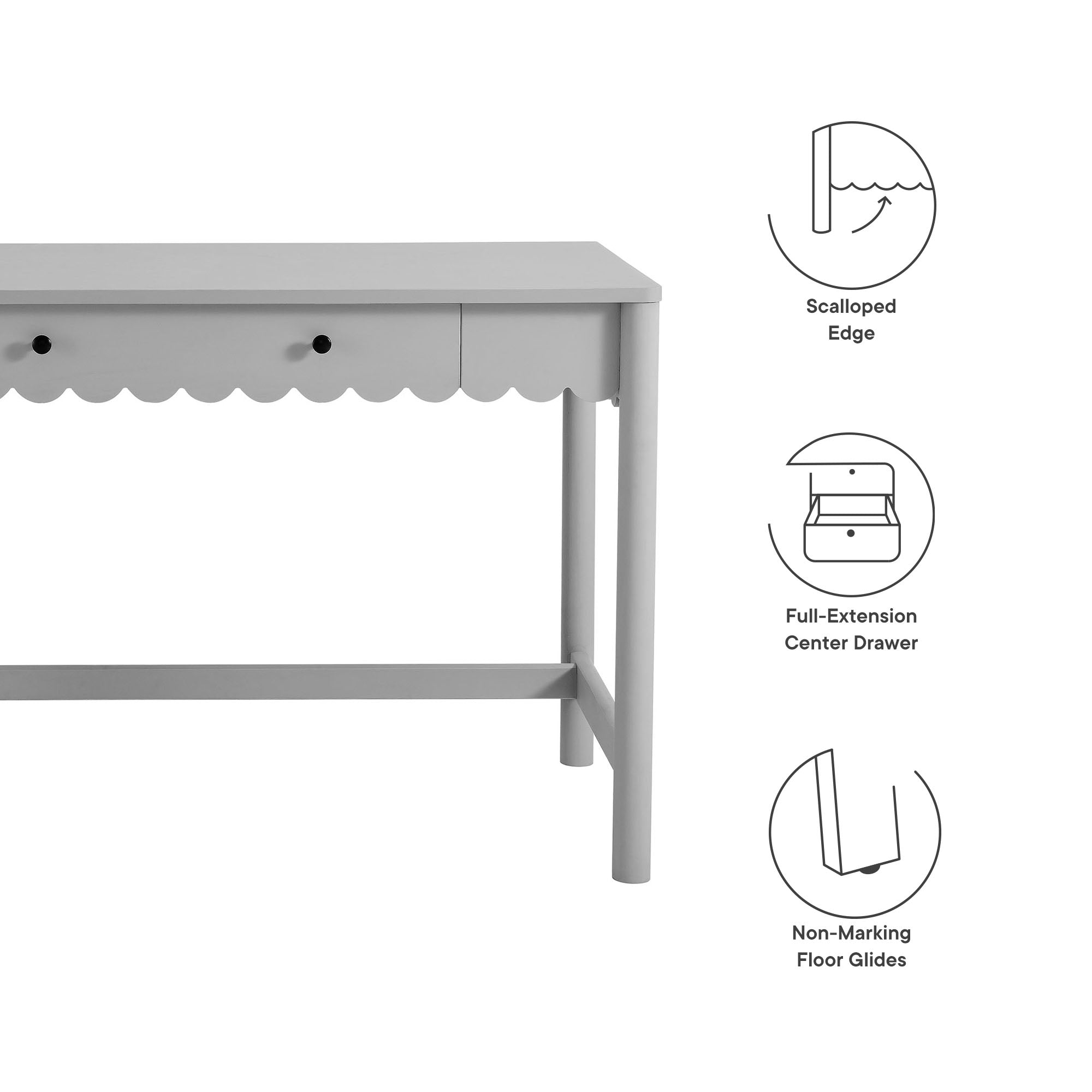 Emmeline 1-Drawer Scallop Writing Desk, Light Gray