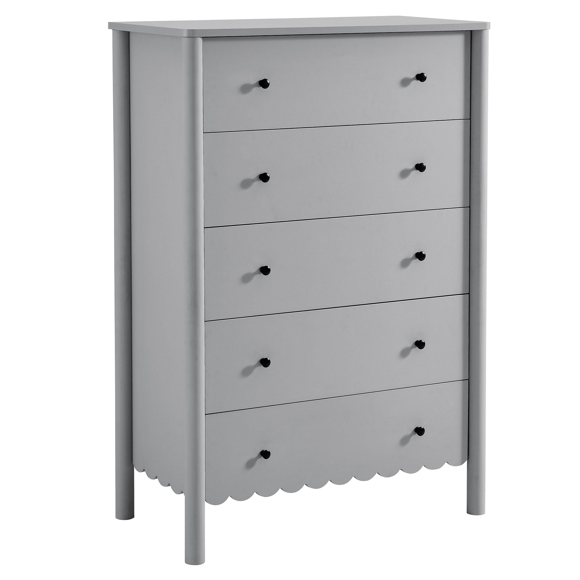 Emmeline Scalloped 5-Drawer Chest, Light Gray