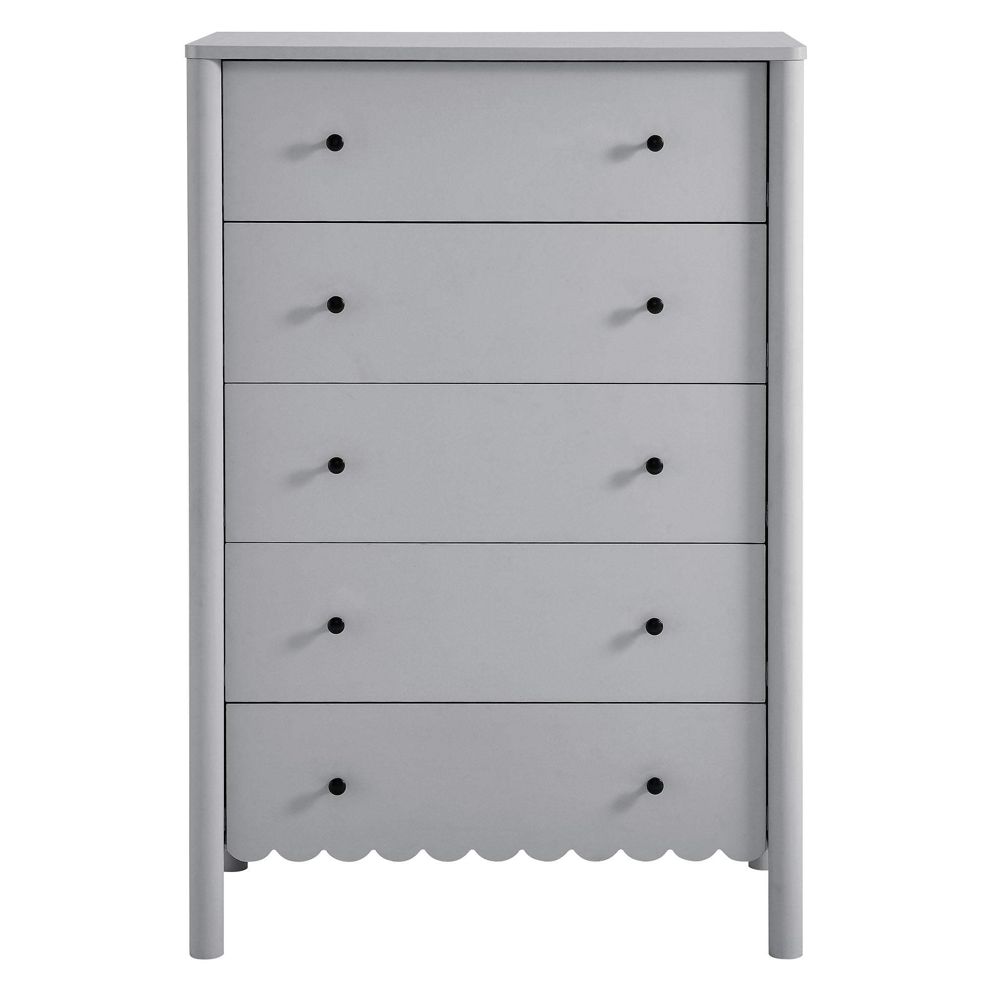 Emmeline Scalloped 5-Drawer Chest, Light Gray