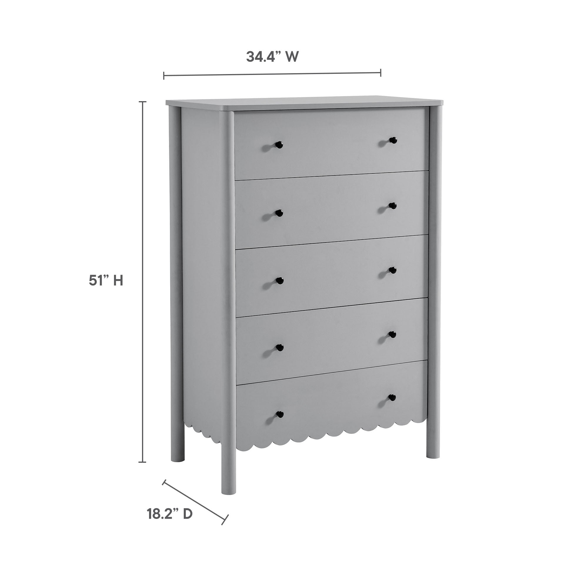 Emmeline Scalloped 5-Drawer Chest, Light Gray