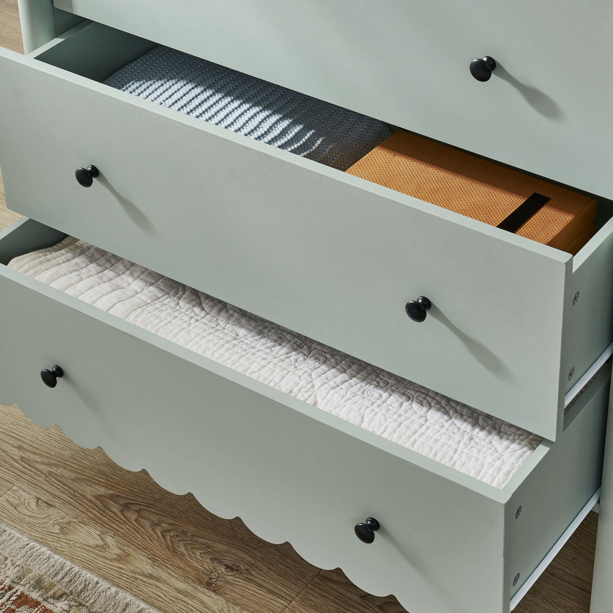 Emmeline Scalloped 5-Drawer Chest, Sage