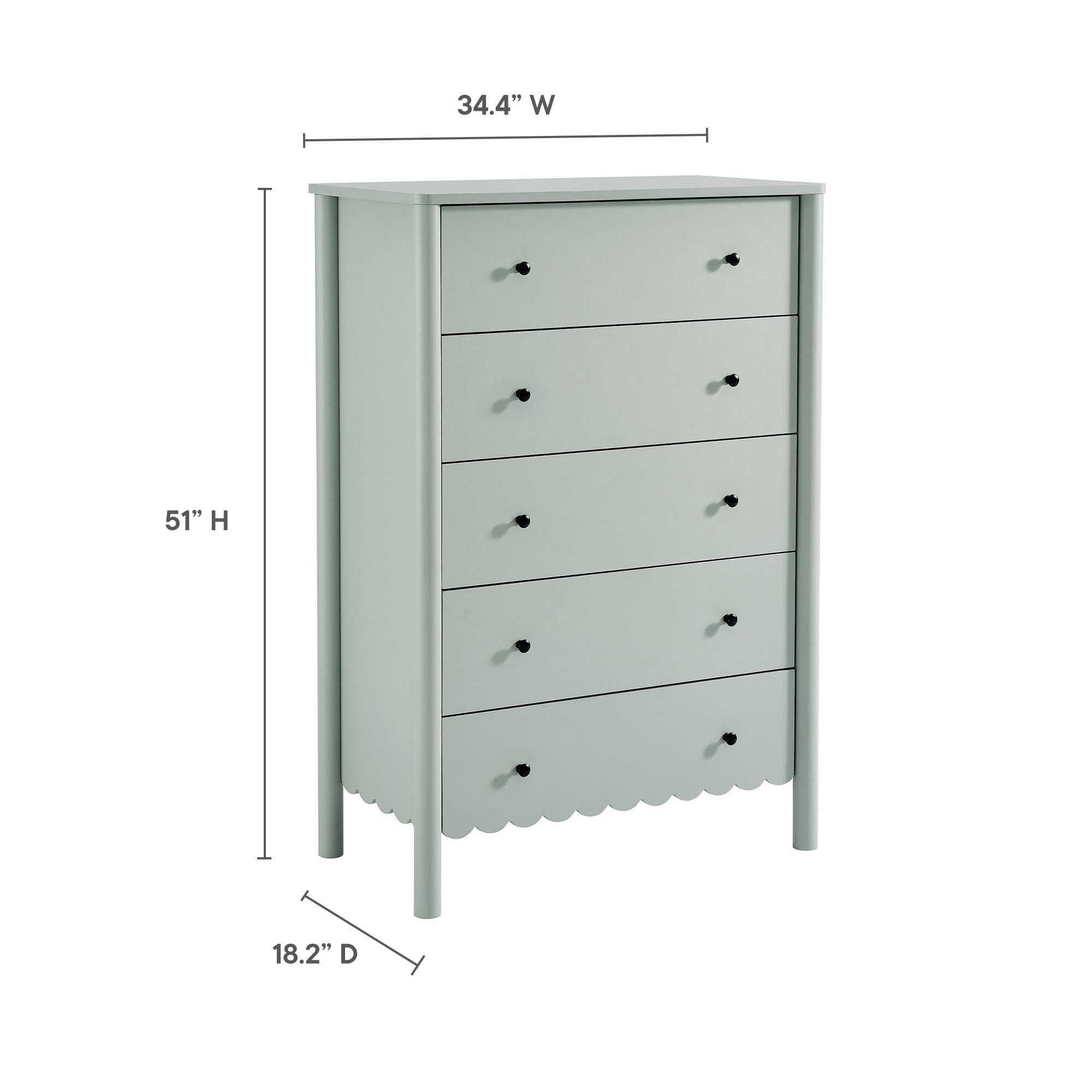 Emmeline Scalloped 5-Drawer Chest, Sage