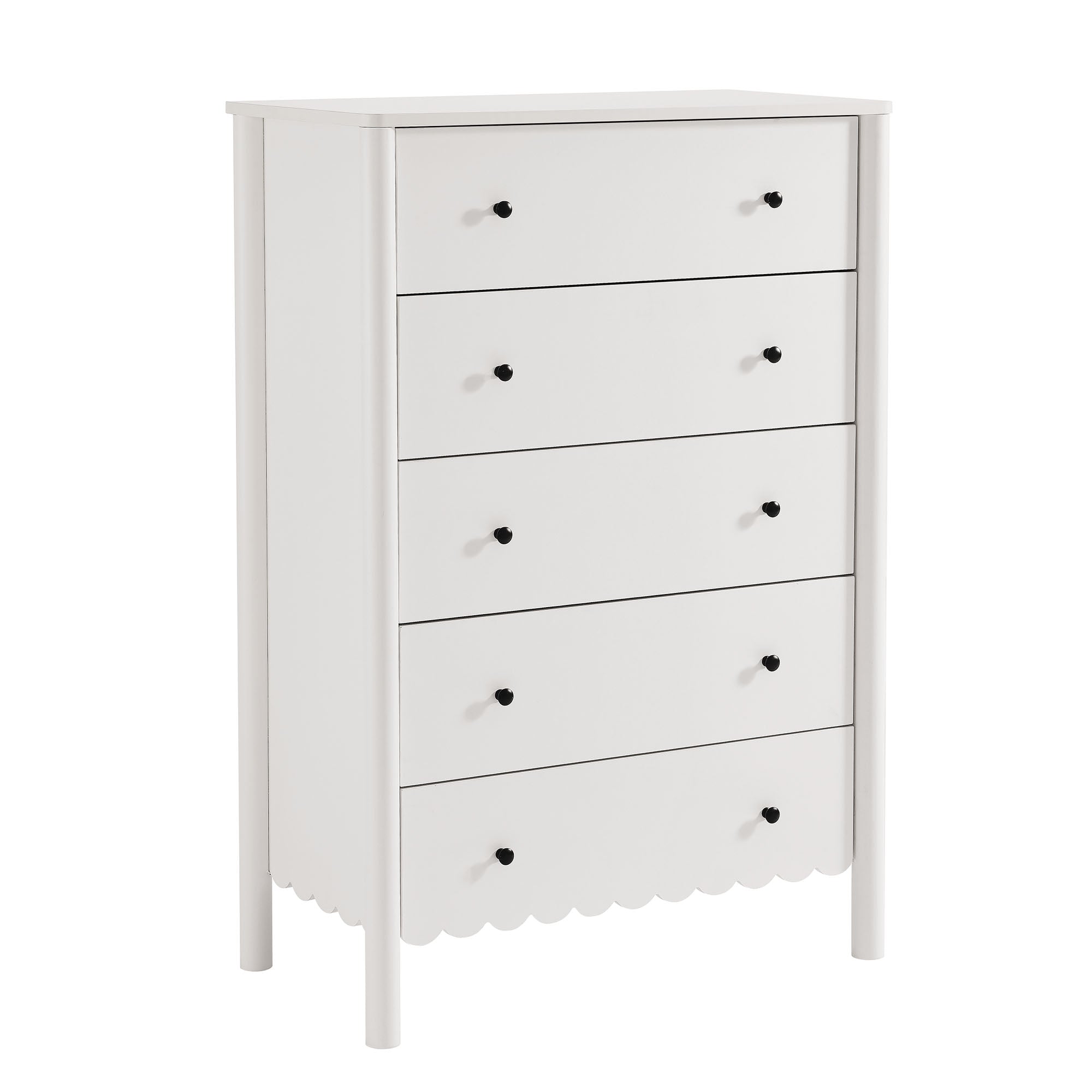 Emmeline Scalloped 5-Drawer Chest, White