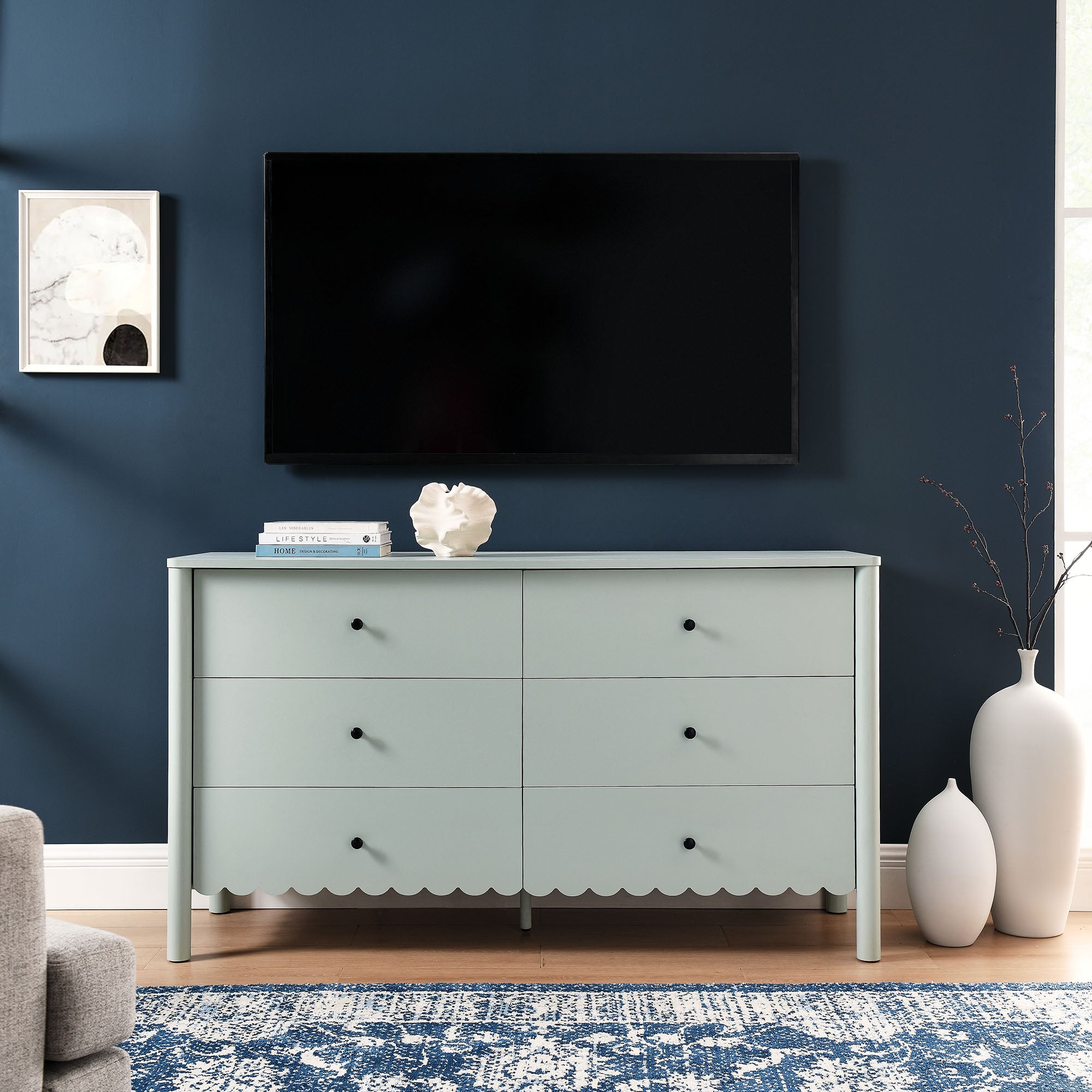 Emmeline Scalloped 6-Drawer Dresser, Sage