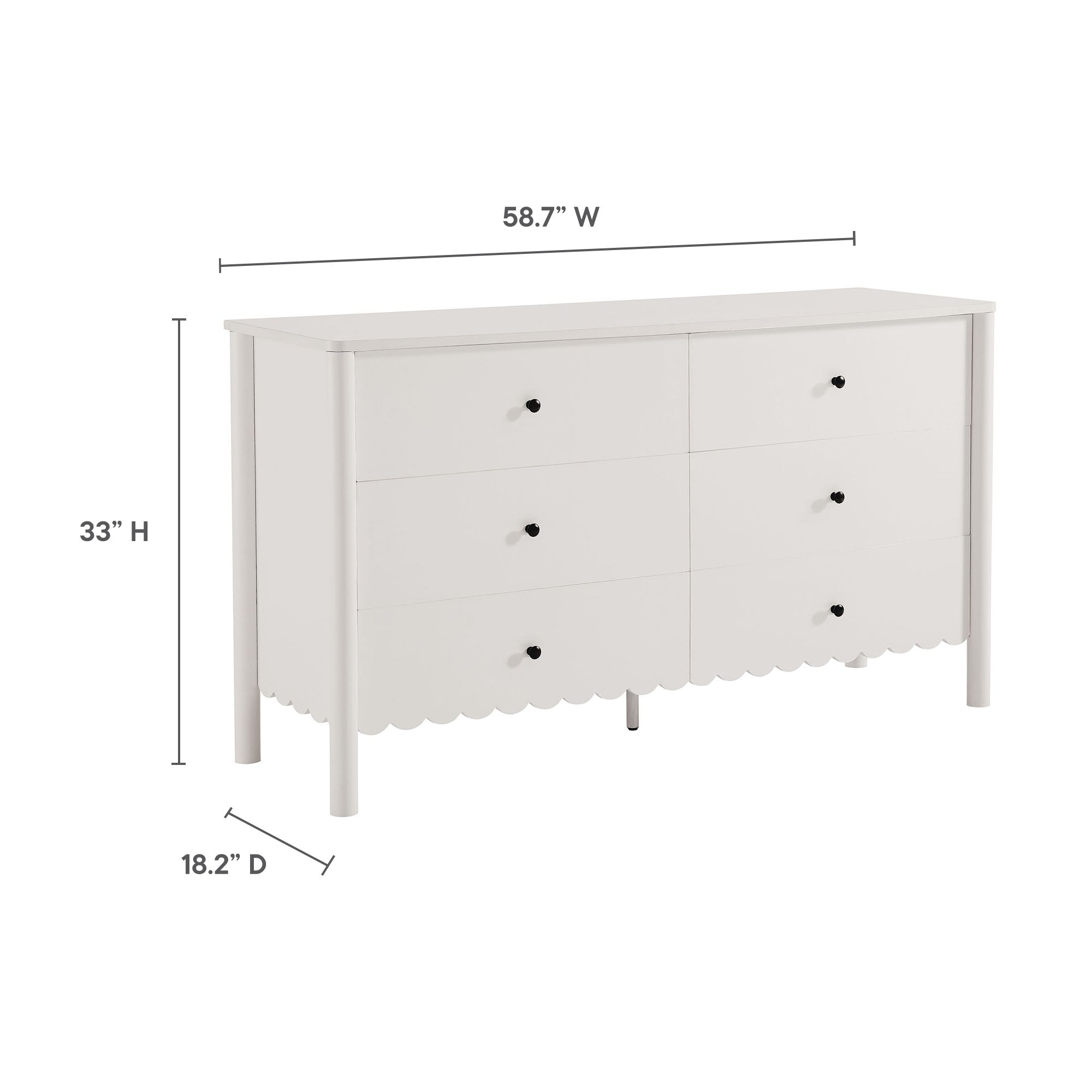 Emmeline Scalloped 6-Drawer Dresser, White
