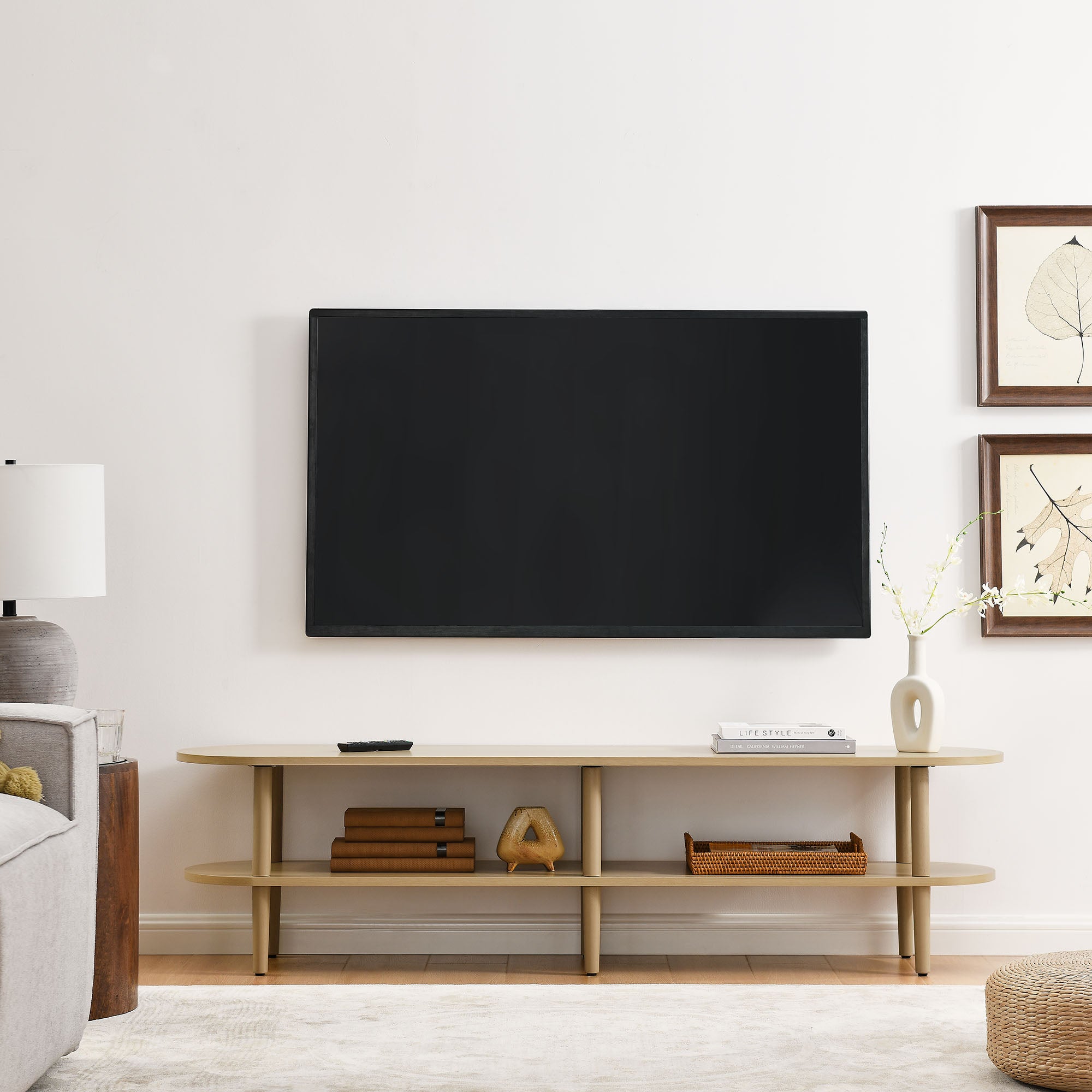 Torus Oval Wood TV Stand, Light Oak