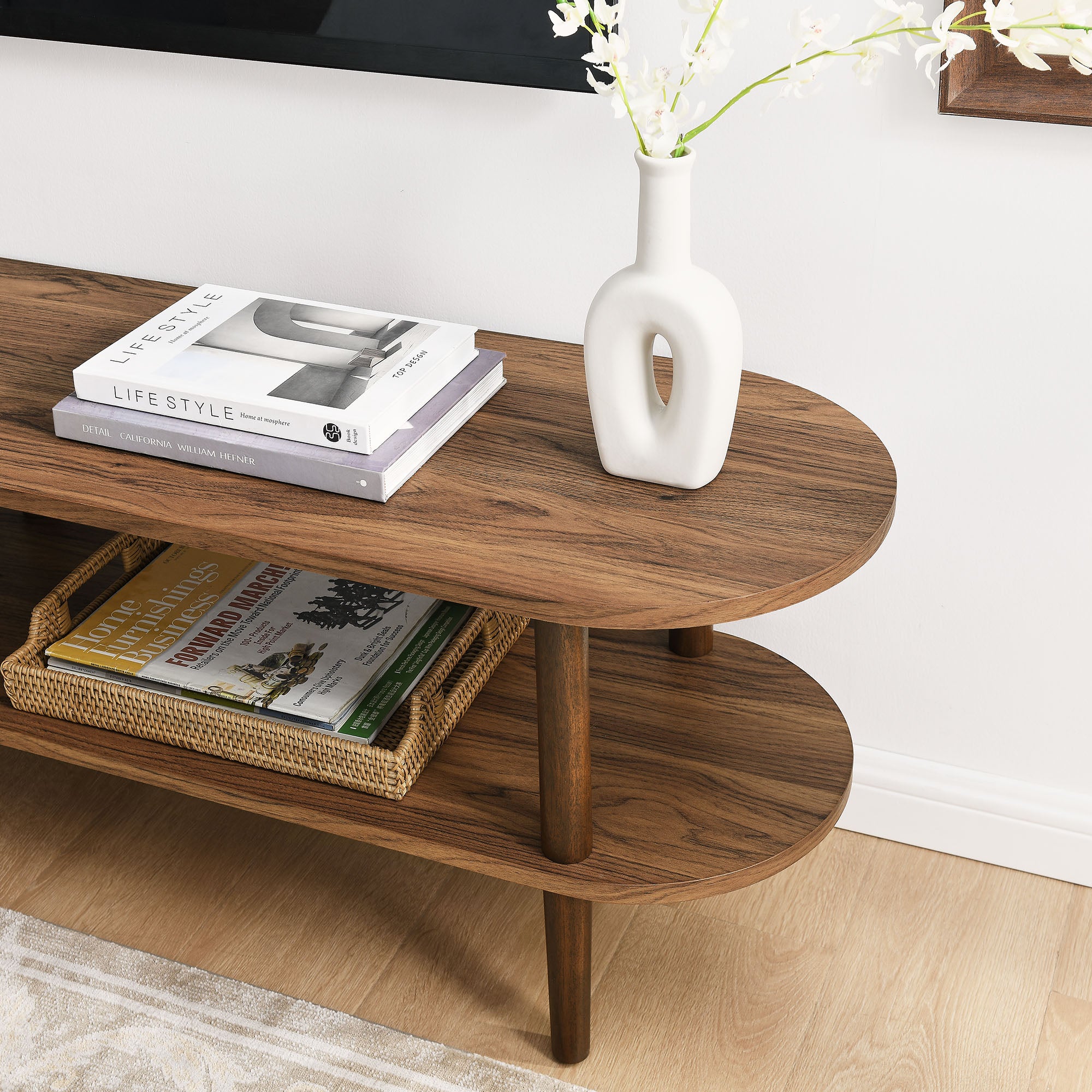 Torus Oval Wood TV Stand, Walnut