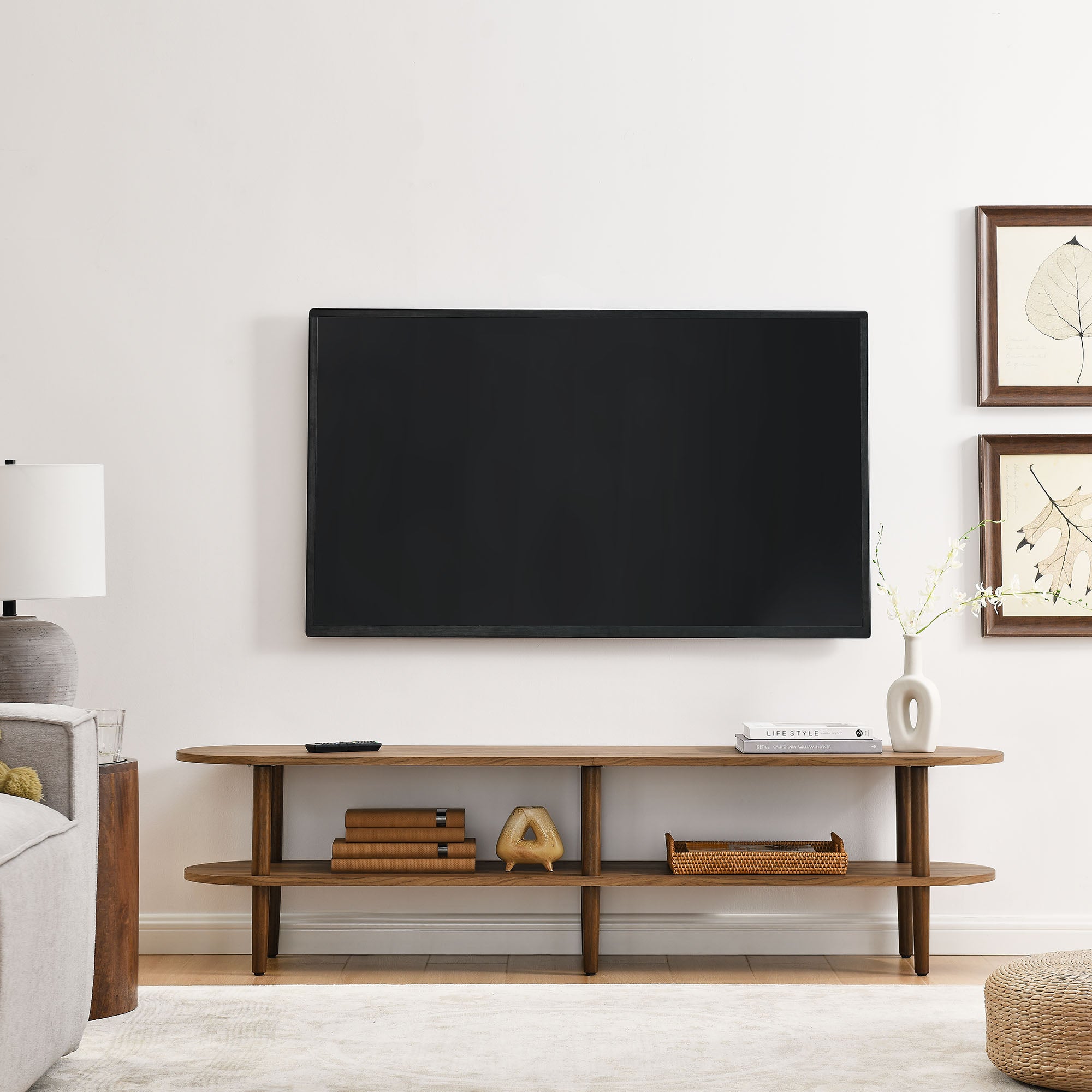 Torus Oval Wood TV Stand, Walnut