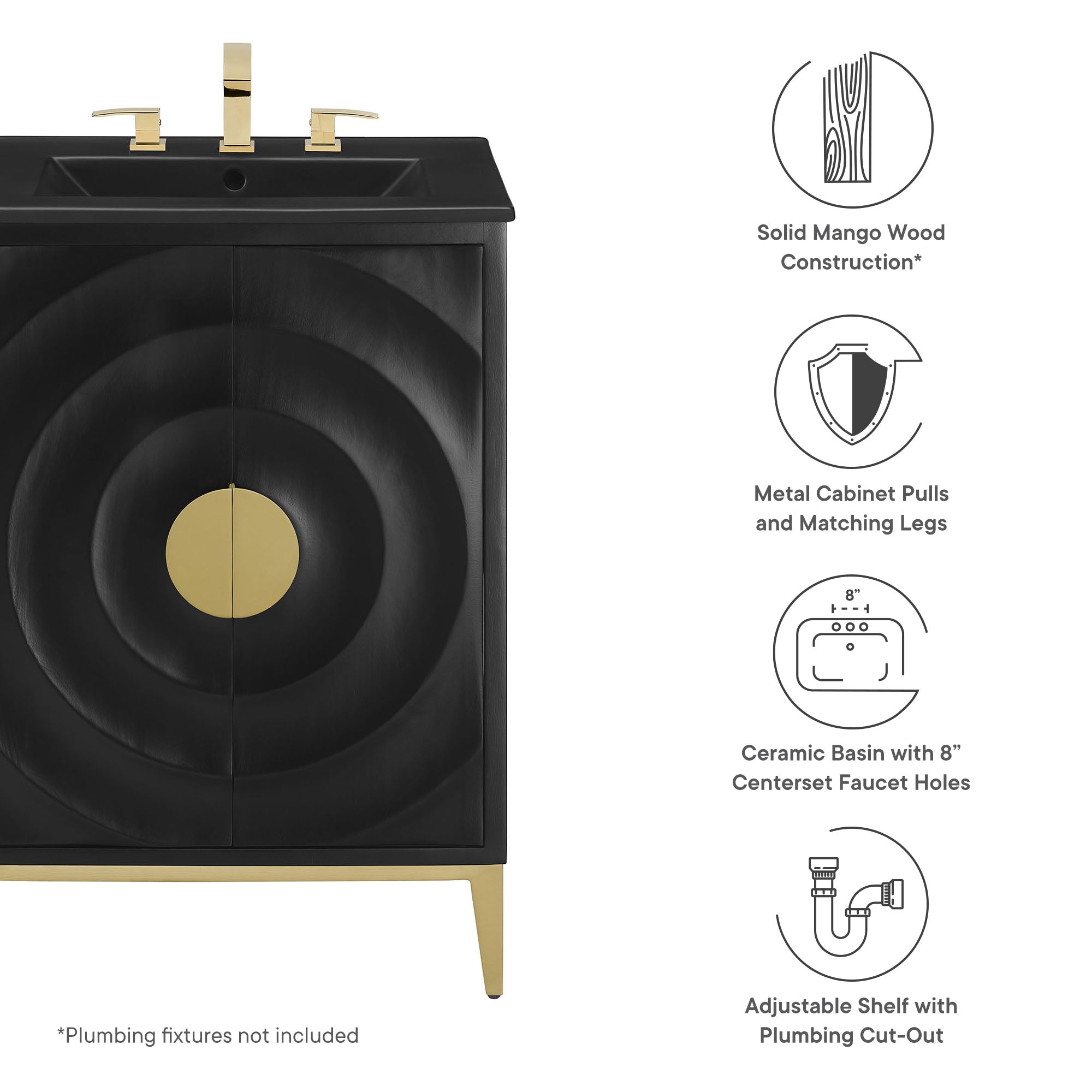 Beau 24" Wood Bathroom Vanity with Basin, Black Black