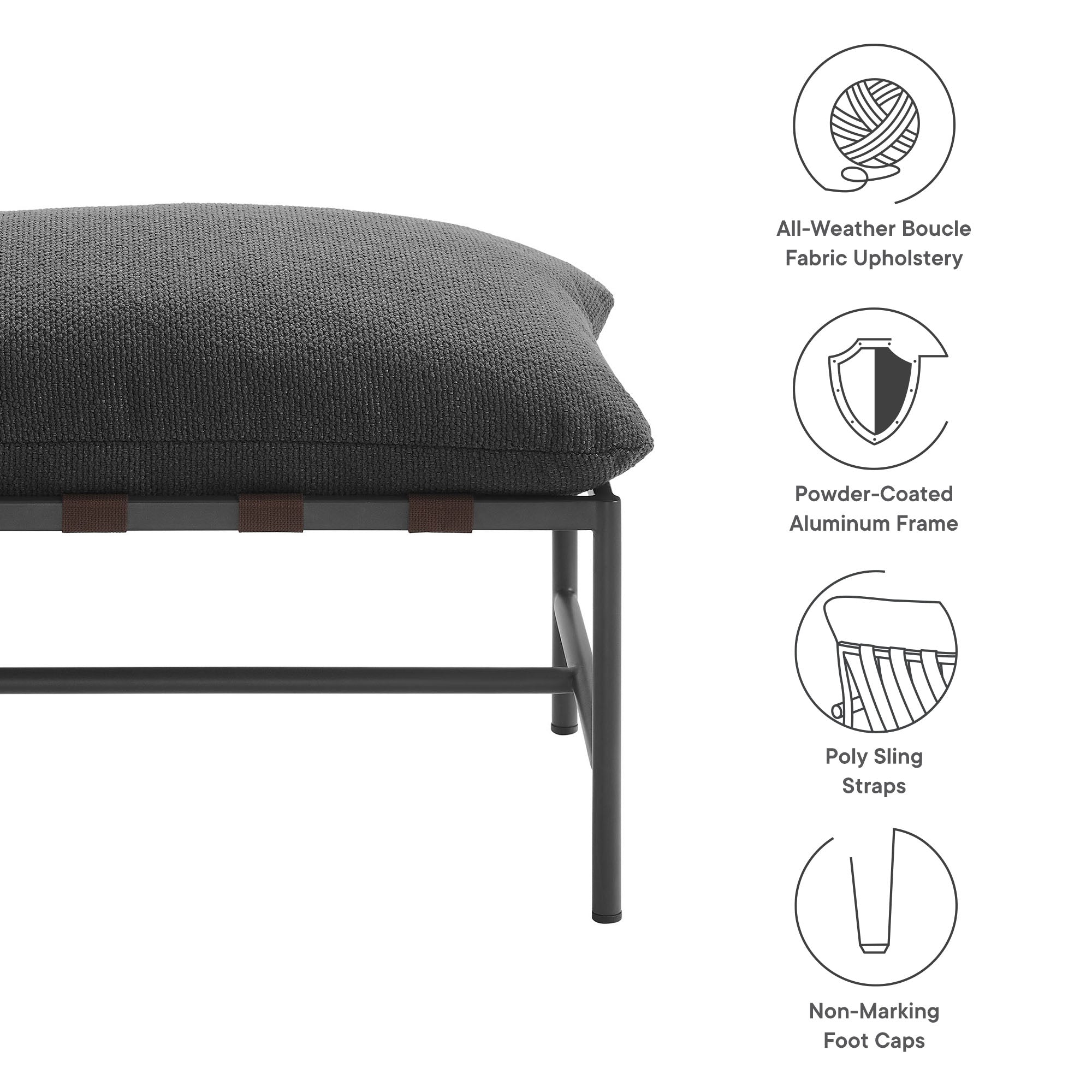 Raya Outdoor Patio Boucle Ottoman, Charcoal