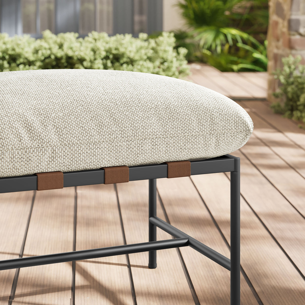 Raya Outdoor Patio Boucle Ottoman, Ivory