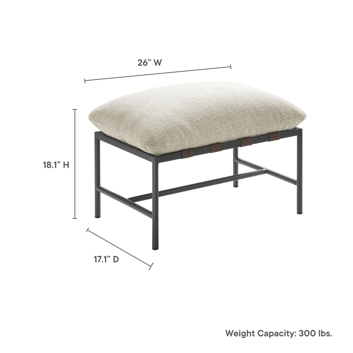 Raya Outdoor Patio Boucle Ottoman, Ivory