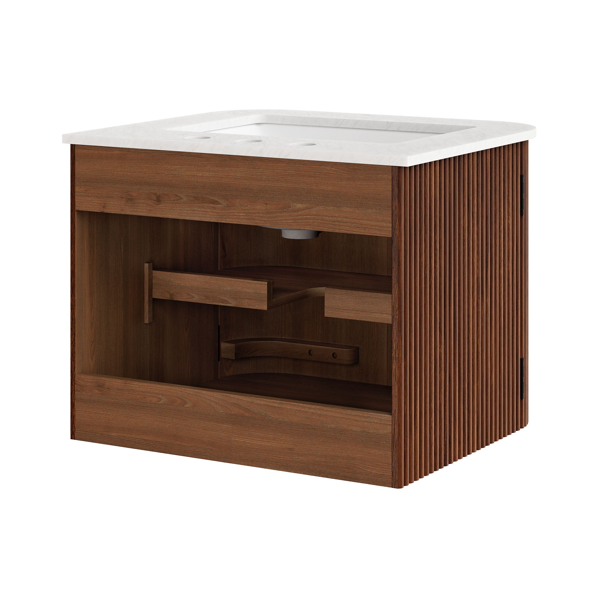 Zia 24" Wall-Mount Bathroom Vanity with Marble Sink, Walnut