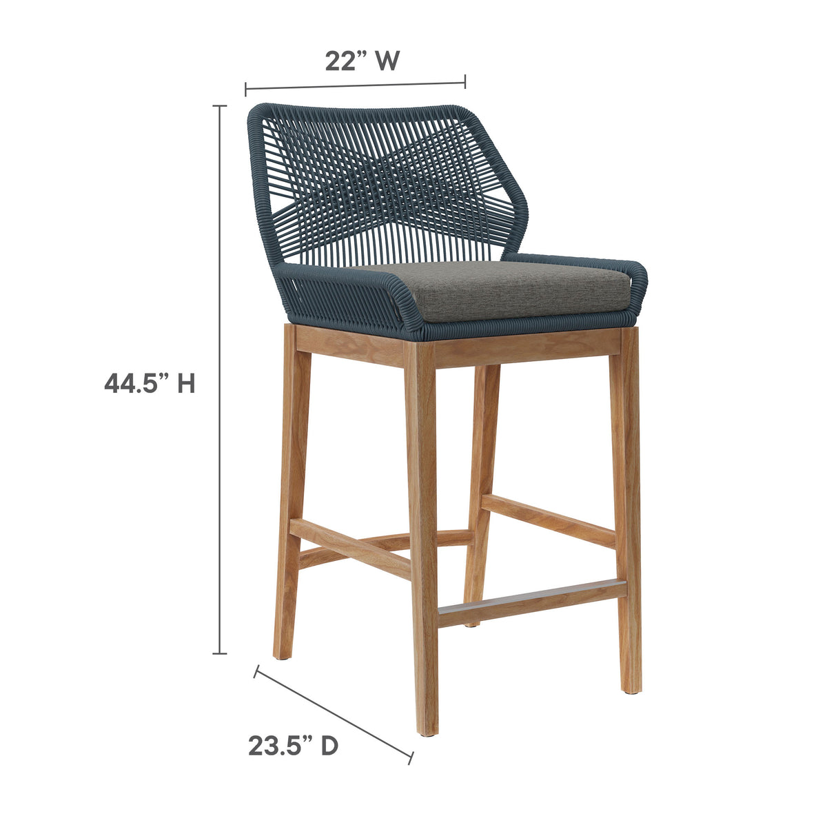 Wellspring 3-Piece Outdoor Patio Teak Wood Bar Set, Blue Graphite