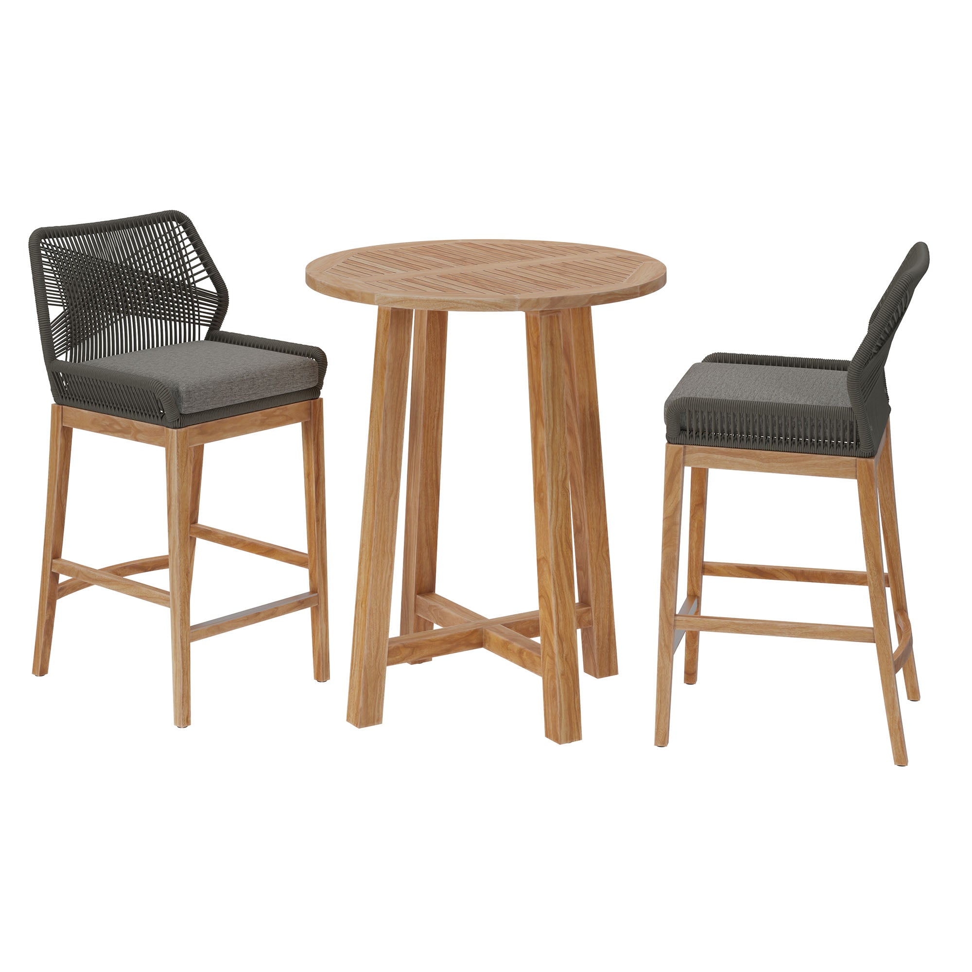 Wellspring 3-Piece Outdoor Patio Teak Wood Bar Set, Gray Graphite