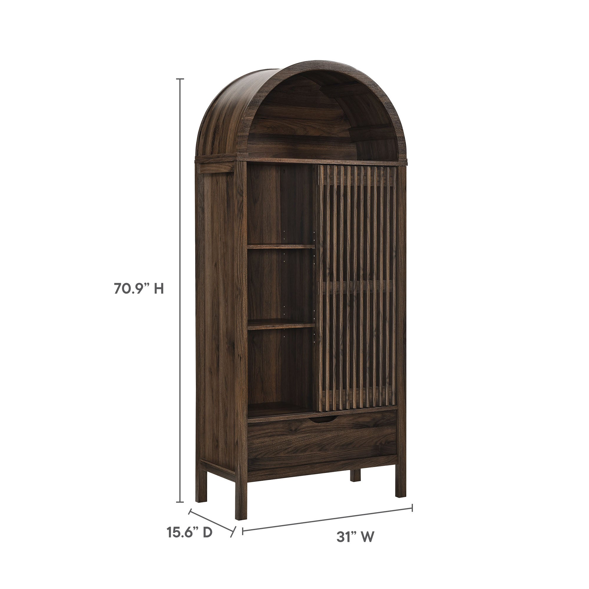 Vaughn 71" Arched Storage Display Cabinet, Walnut