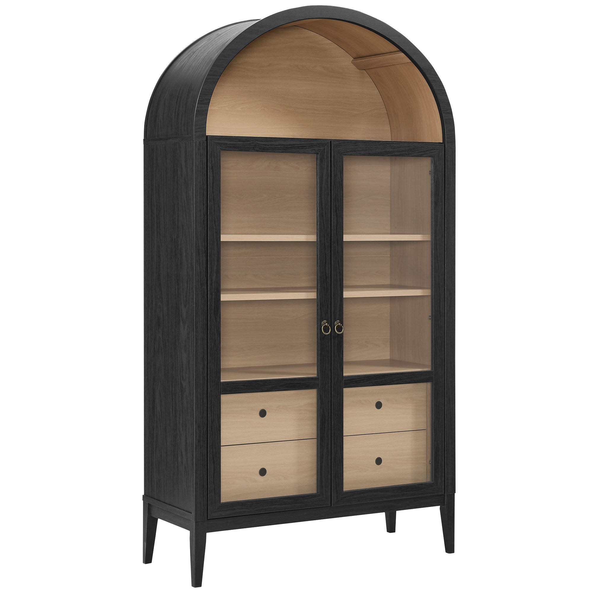 Nolan 74" Tall Wide Arched Storage Display Cabinet, Black Oak
