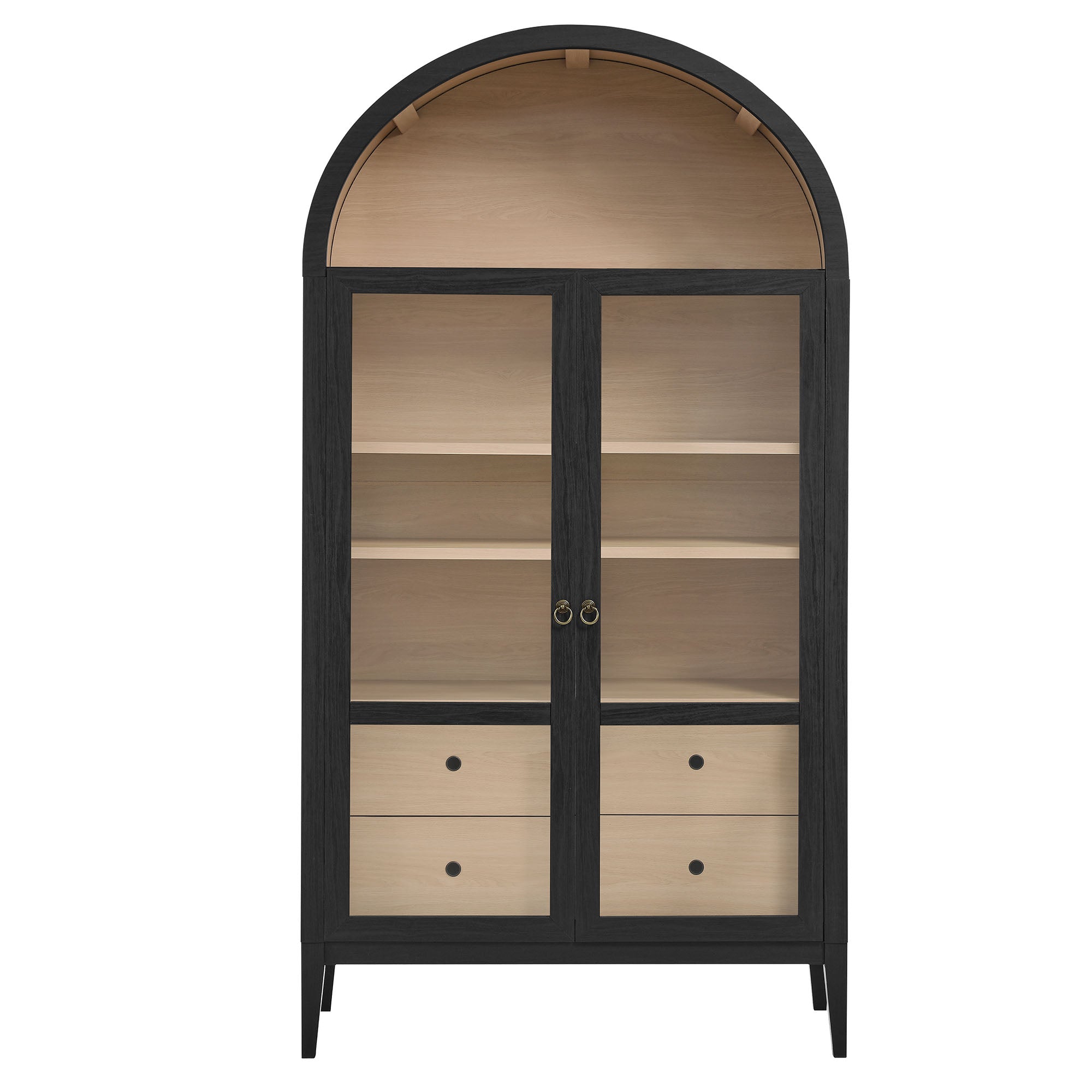 Nolan 74" Tall Wide Arched Storage Display Cabinet, Black Oak