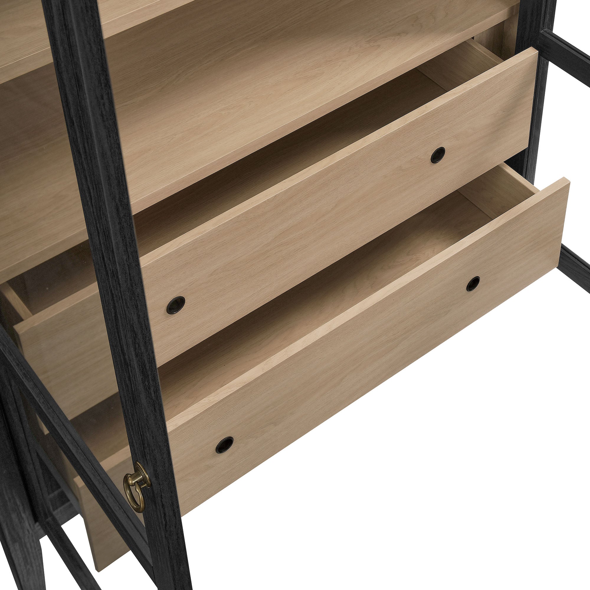 Nolan 74" Tall Wide Arched Storage Display Cabinet, Black Oak
