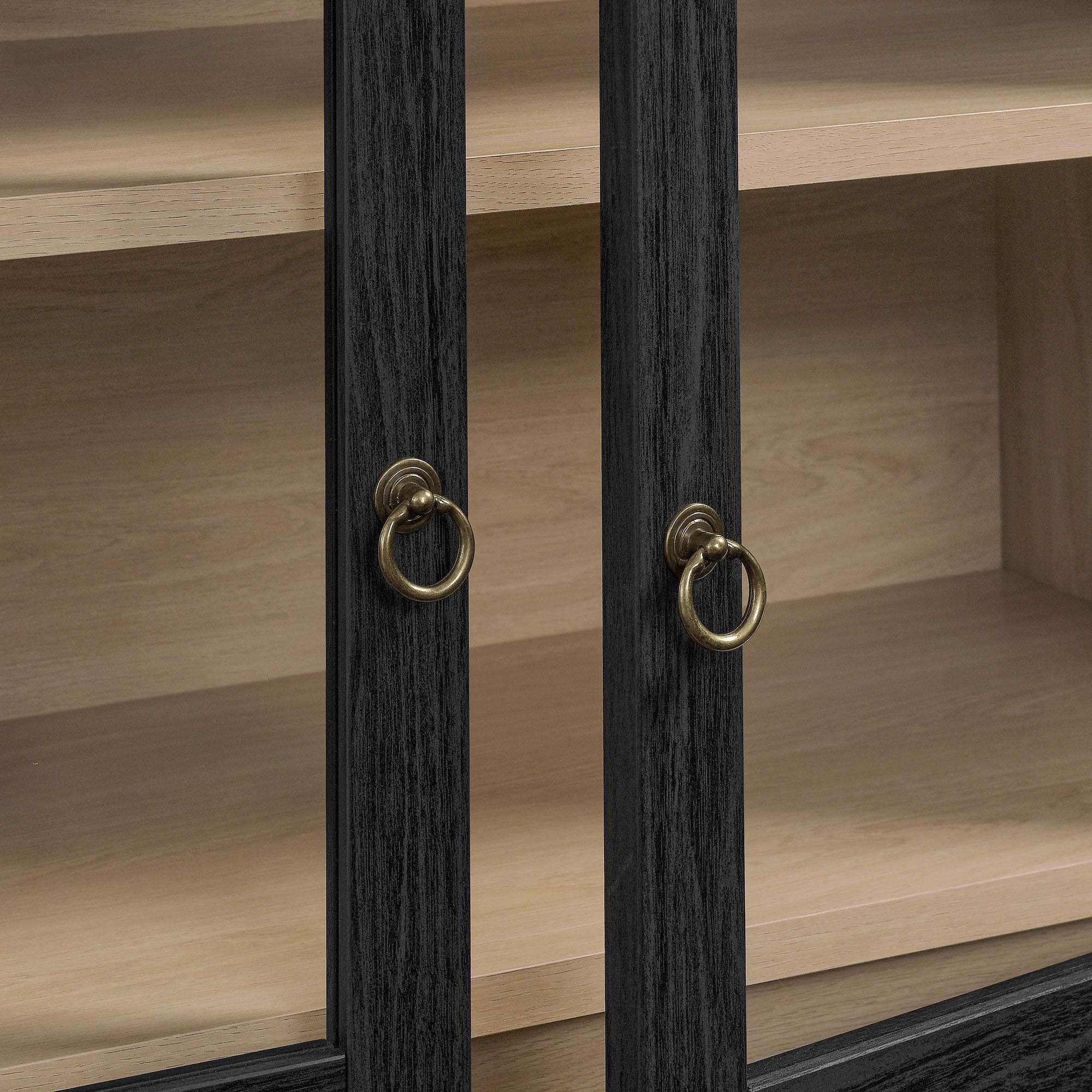 Nolan 74" Tall Wide Arched Storage Display Cabinet, Black Oak