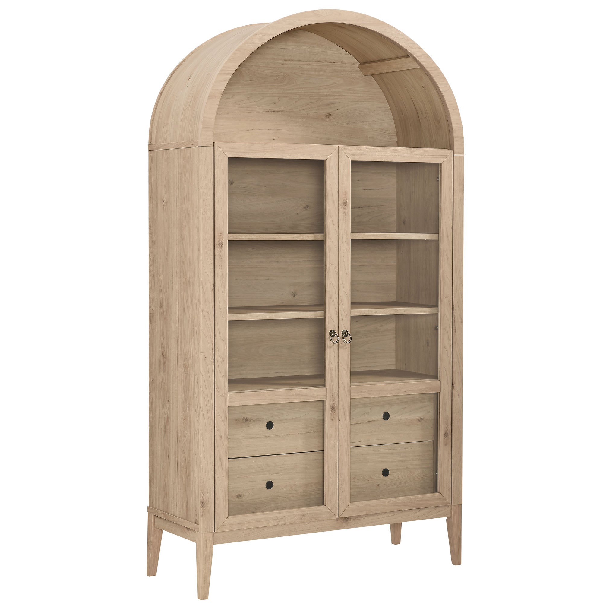Nolan 74" Tall Wide Arched Storage Display Cabinet, Light Oak