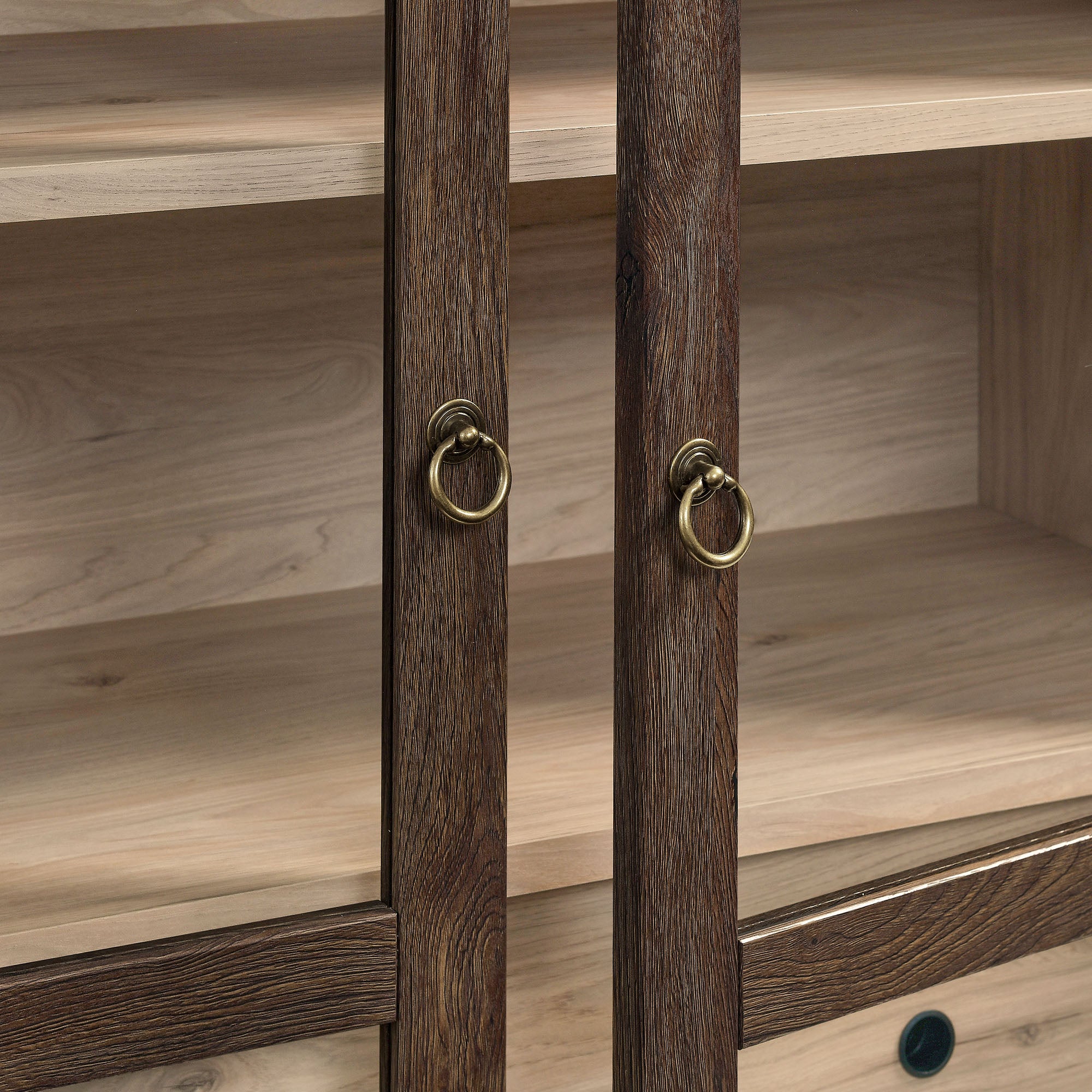Nolan 74" Tall Wide Arched Storage Display Cabinet, Walnut Light Oak