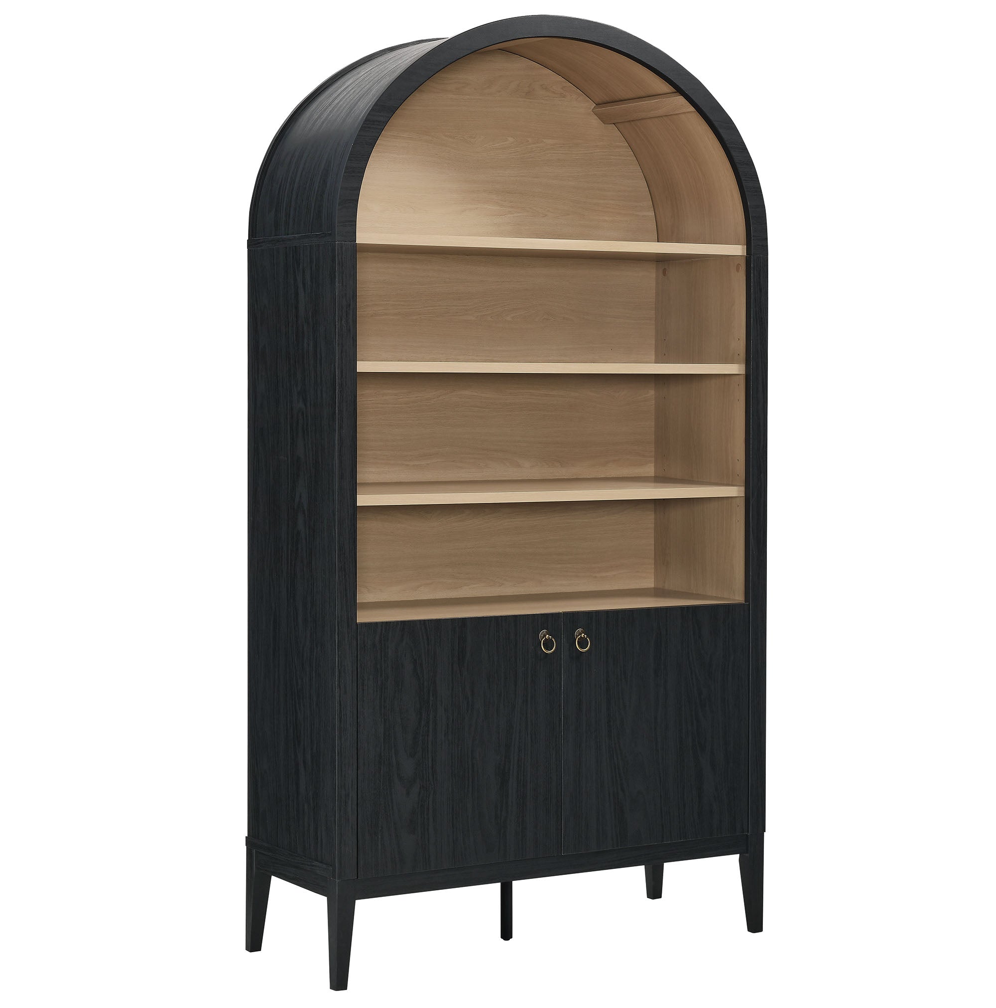 Nolan 74" Tall Wide Arched Storage Display Cabinet Bookshelf, Black Oak