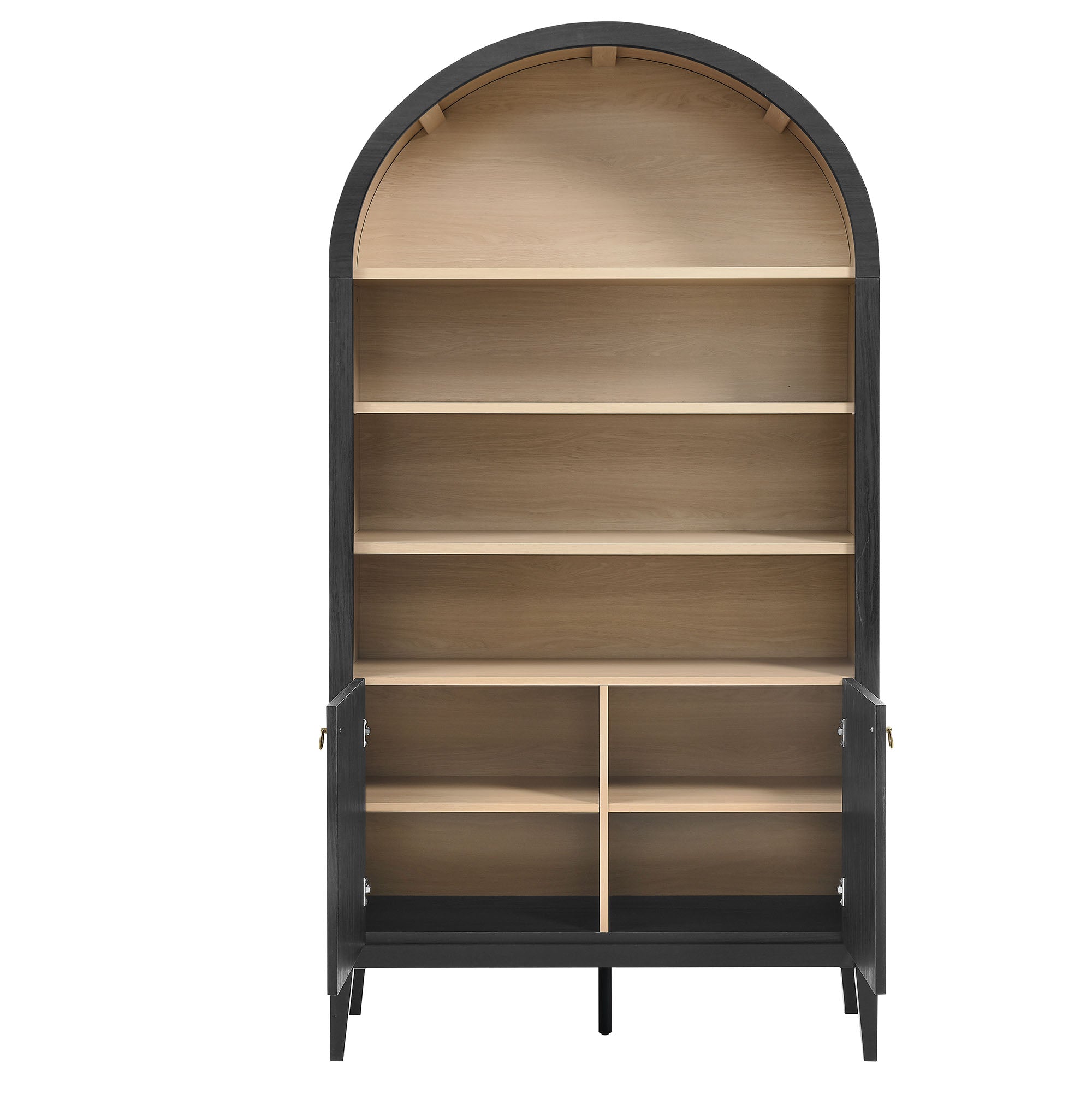 Nolan 74" Tall Wide Arched Storage Display Cabinet Bookshelf, Black Oak