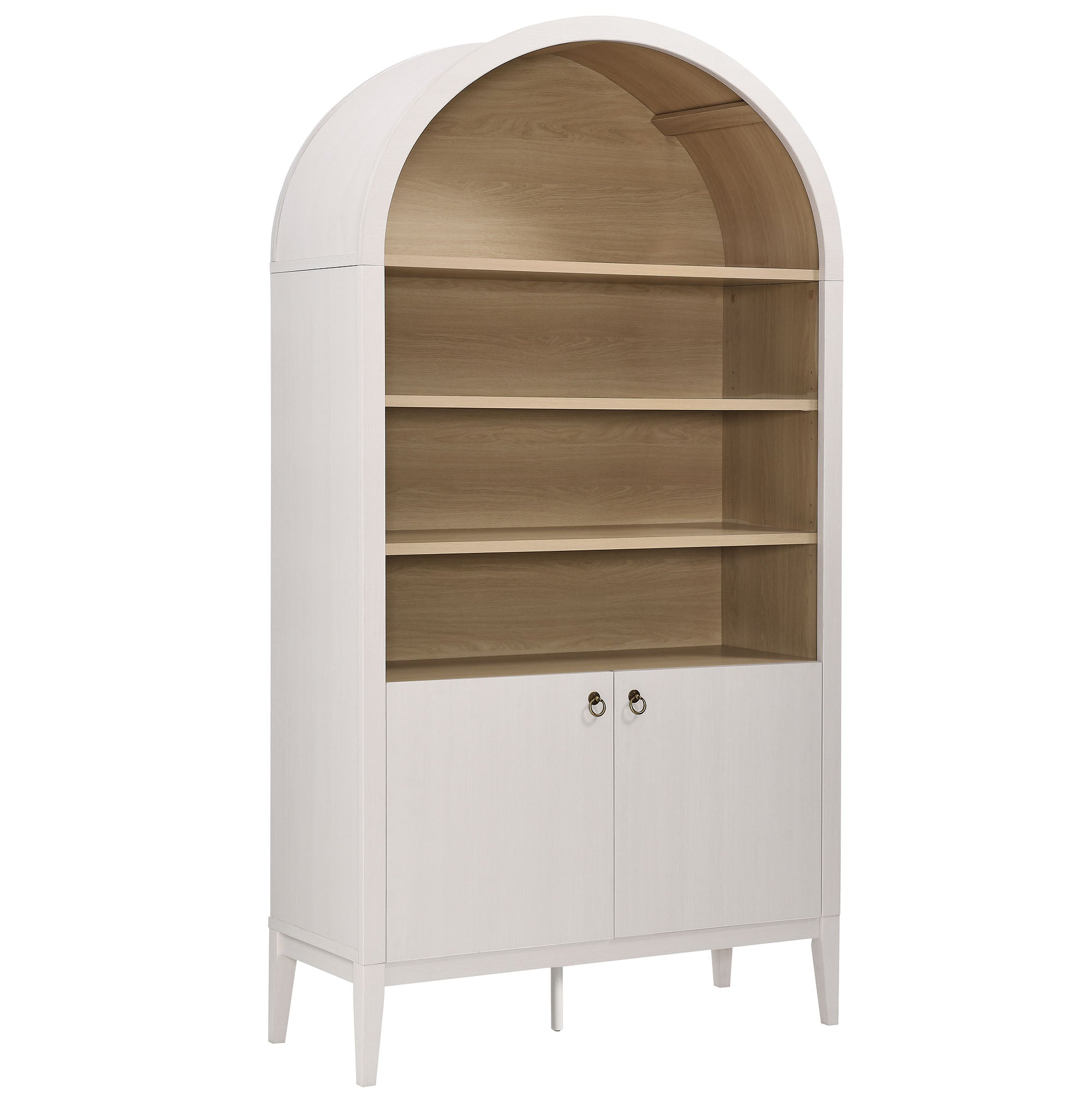 Nolan 74" Tall Wide Arched Storage Display Cabinet Bookshelf, Ivory Oak