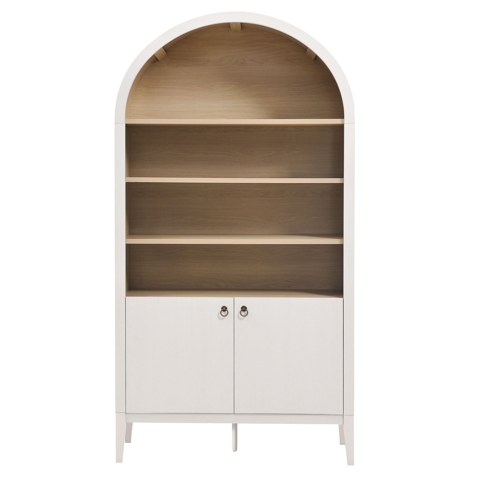 Nolan 74" Tall Wide Arched Storage Display Cabinet Bookshelf, Ivory Oak