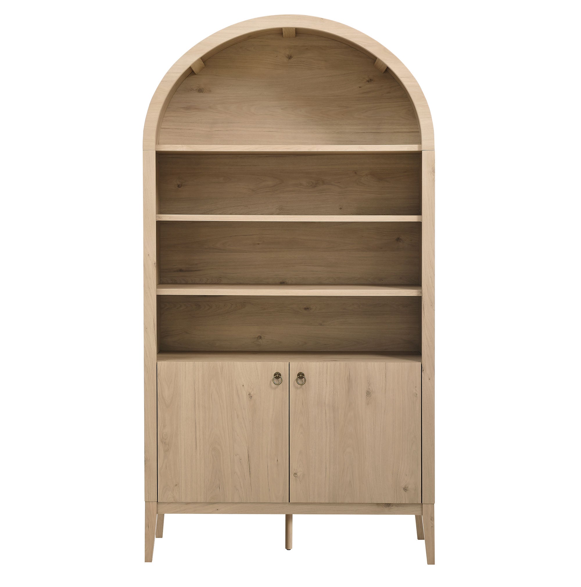 Nolan 74" Tall Wide Arched Storage Display Cabinet Bookshelf, Light Oak