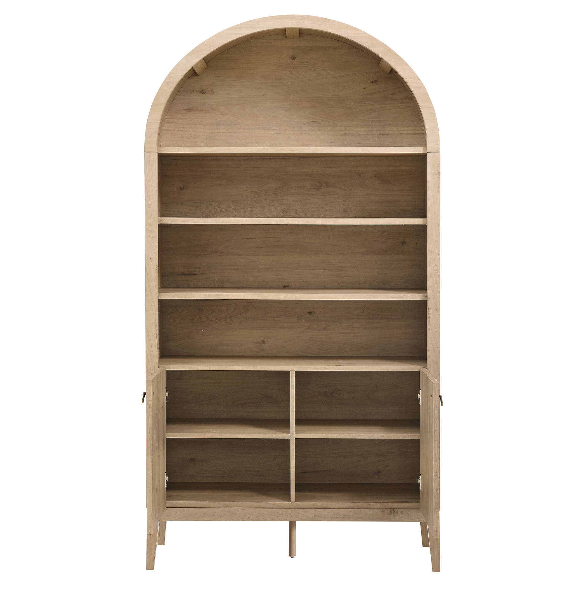 Nolan 74" Tall Wide Arched Storage Display Cabinet Bookshelf, Light Oak