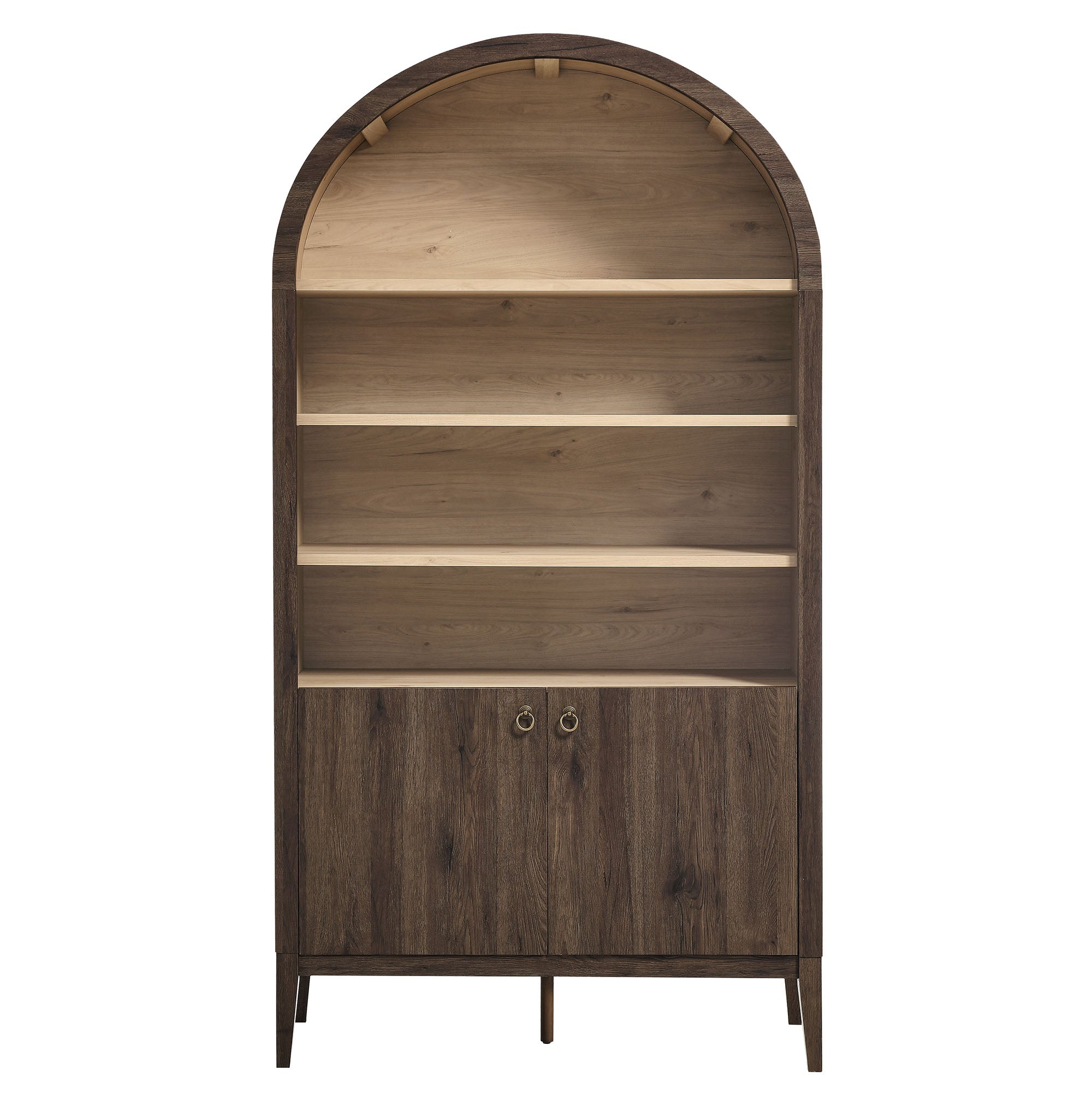 Nolan 74" Tall Wide Arched Storage Display Cabinet Bookshelf, Dark Walnut