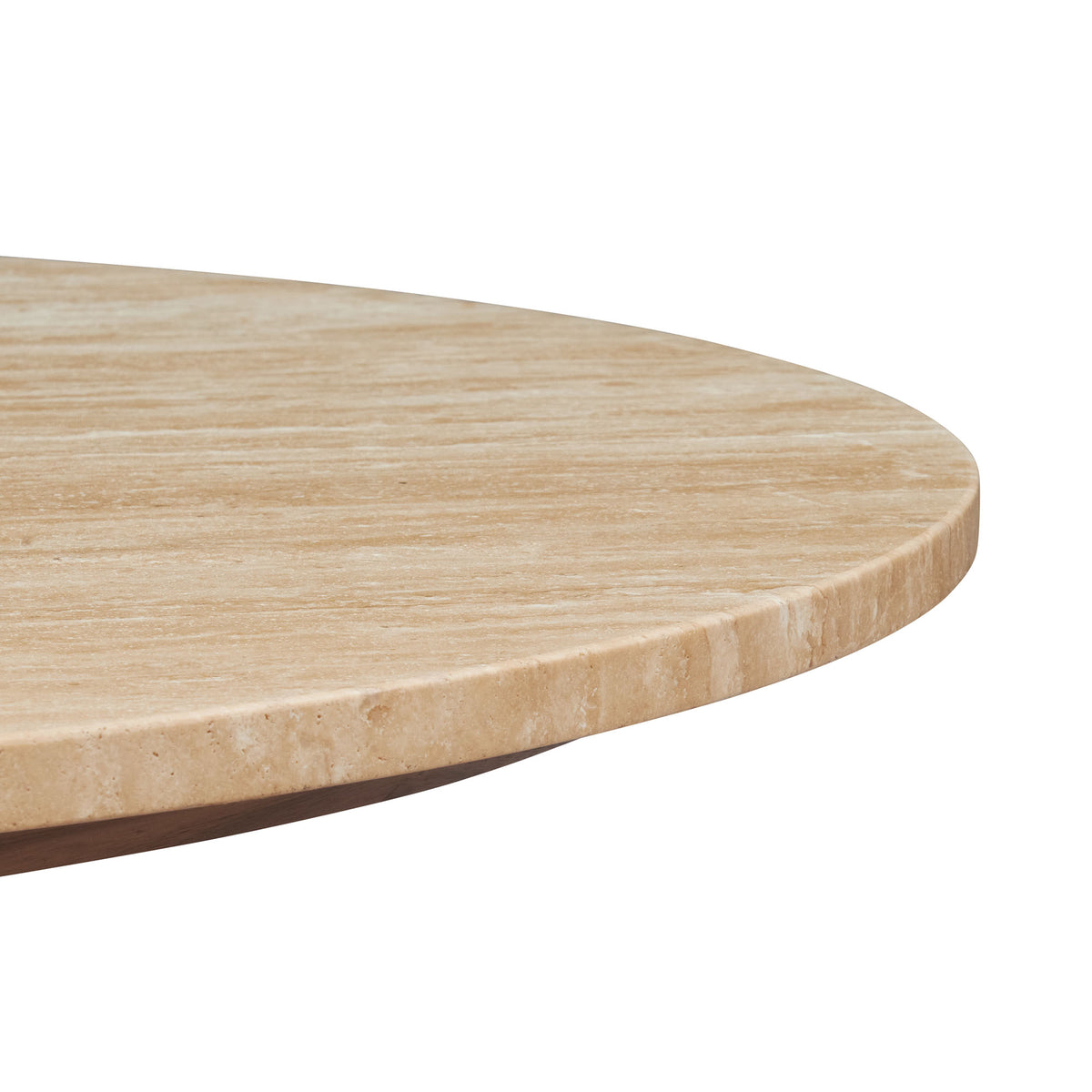 Kioni Round Travertine Coffee Table, Walnut