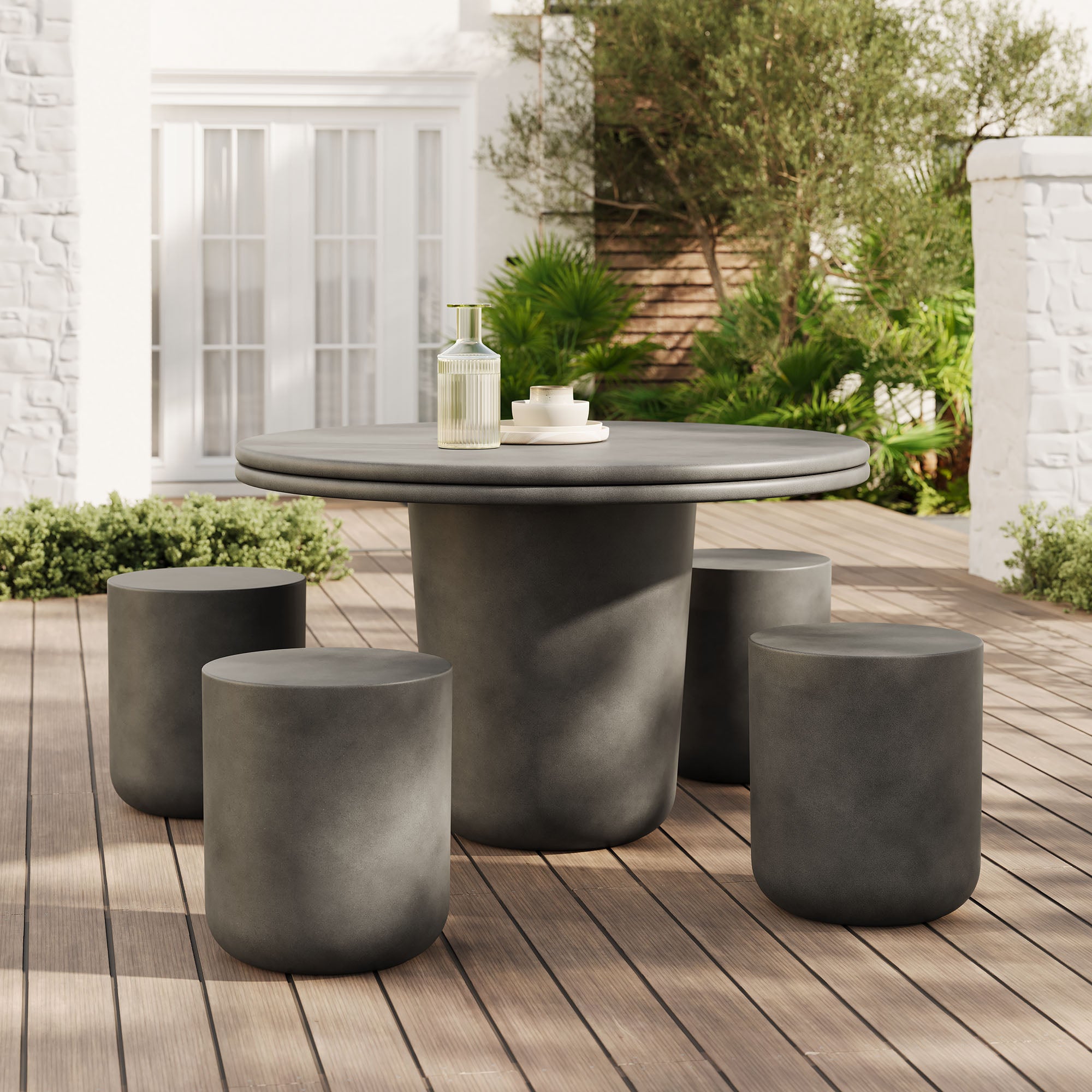 Brion Indoor - Outdoor Patio Concrete 5 Piece Dining Table Set, Gray