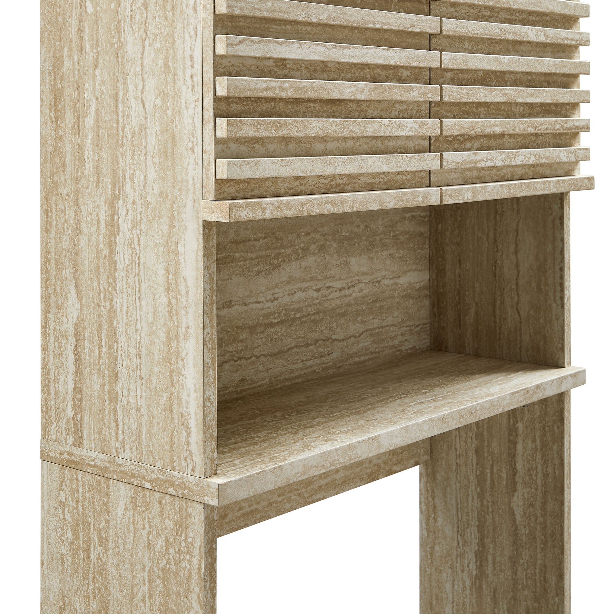 Render Over the Toilet Faux Travertine Bathroom Storage Cabinet, Travertine