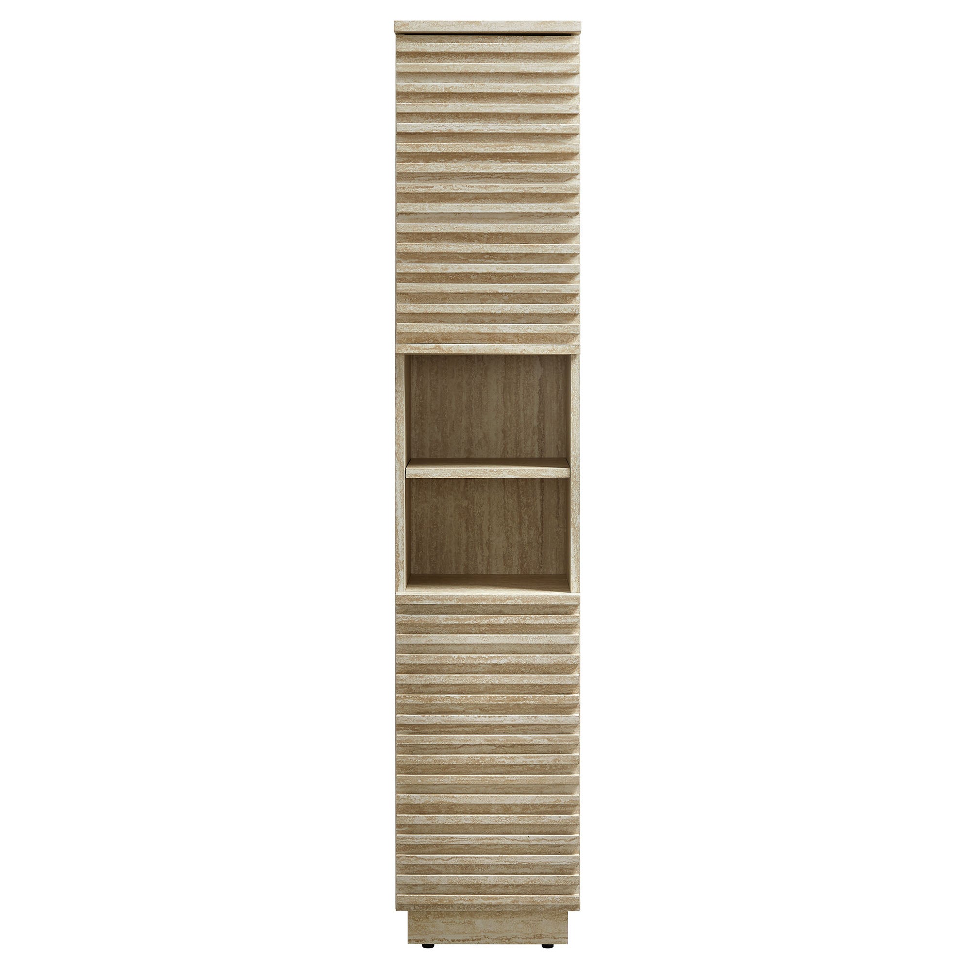 Render Tall Narrow Faux Travertine Linen Storage Cabinet, Travertine