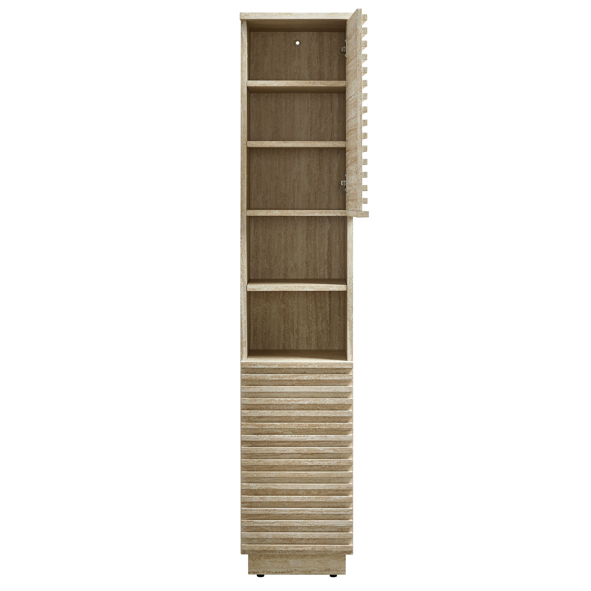Render Tall Narrow Faux Travertine Linen Storage Cabinet, Travertine