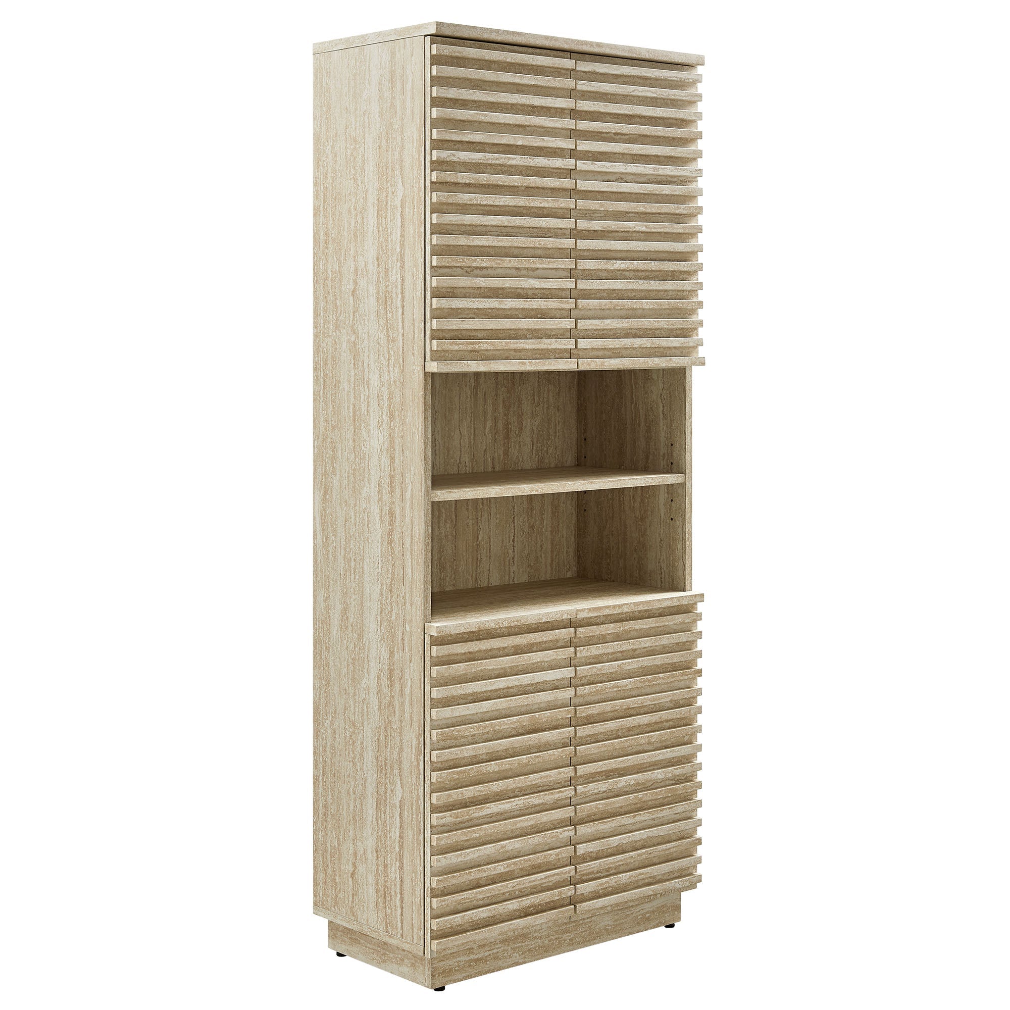 Render Tall Faux Travertine Linen Storage Cabinet, Travertine