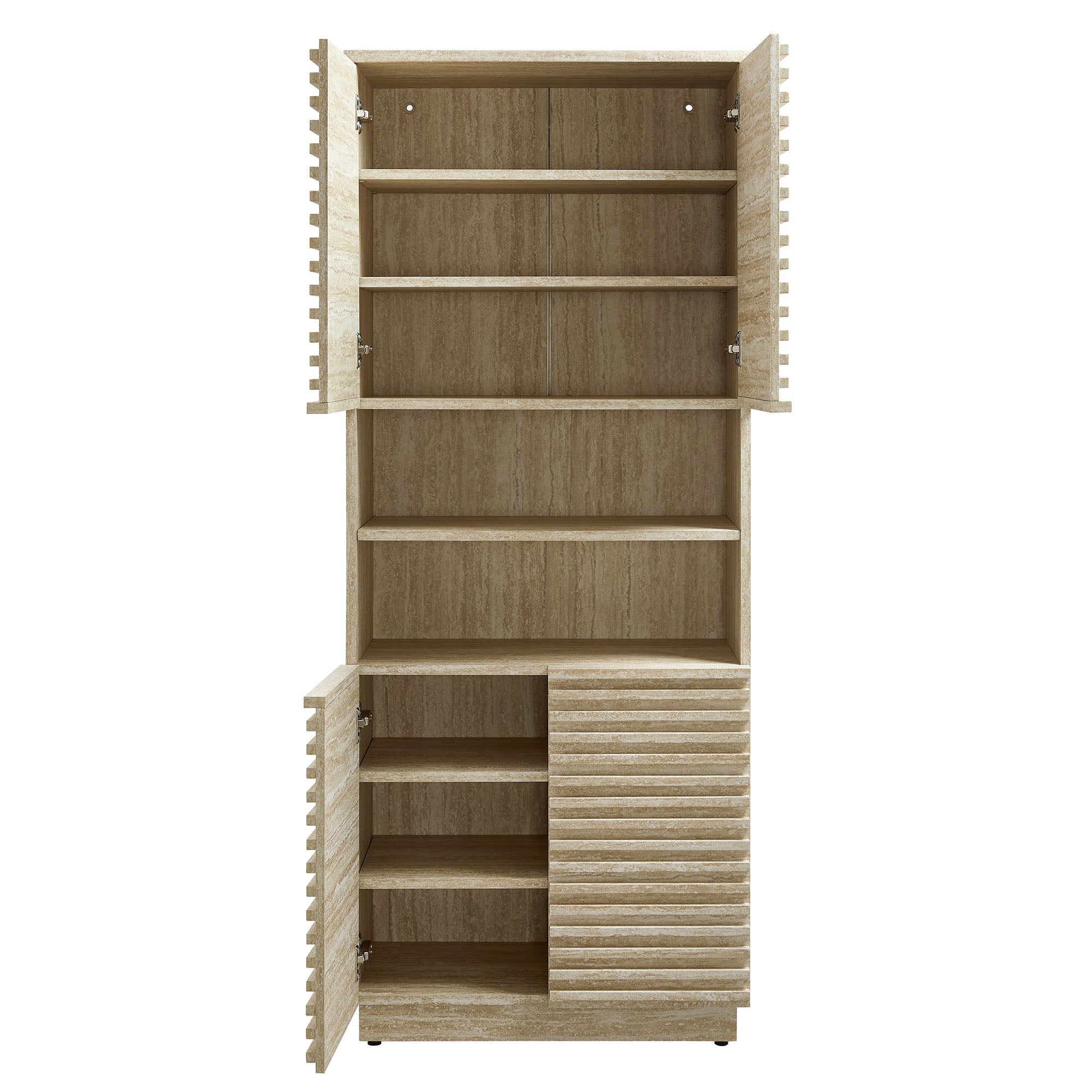 Render Tall Faux Travertine Linen Storage Cabinet, Travertine