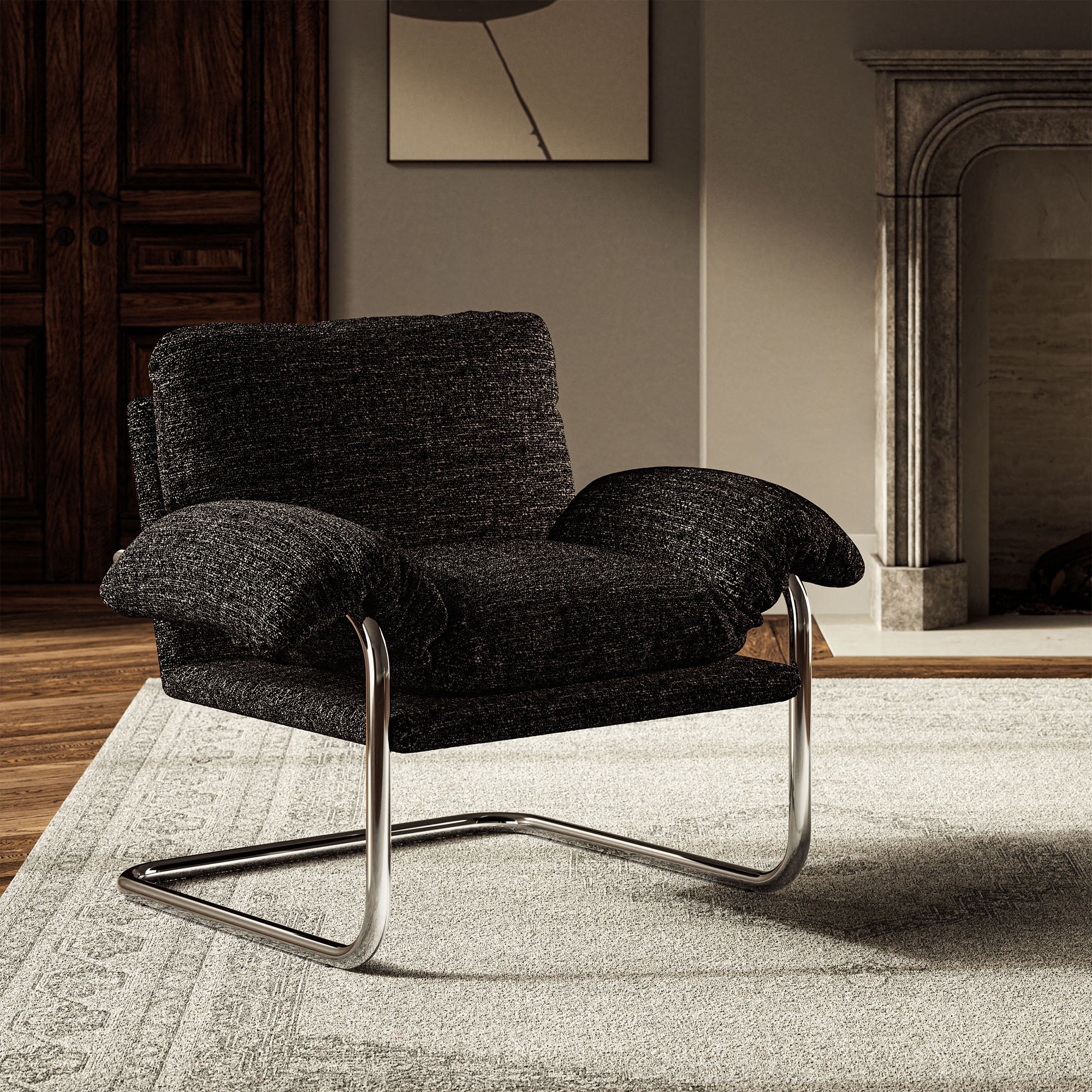 Ansel Boucle Fabric Accent Chair, Charcoal