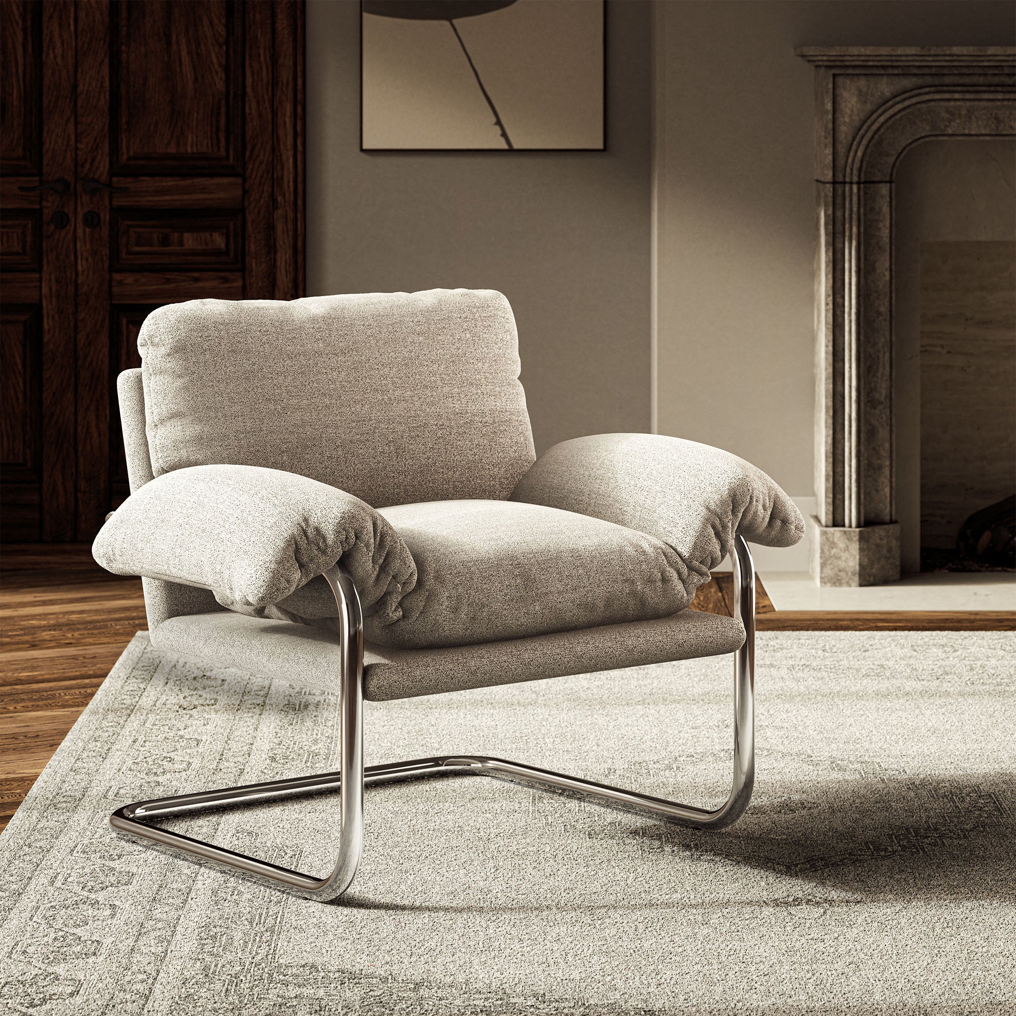 Ansel Boucle Fabric Accent Chair, Newsprint