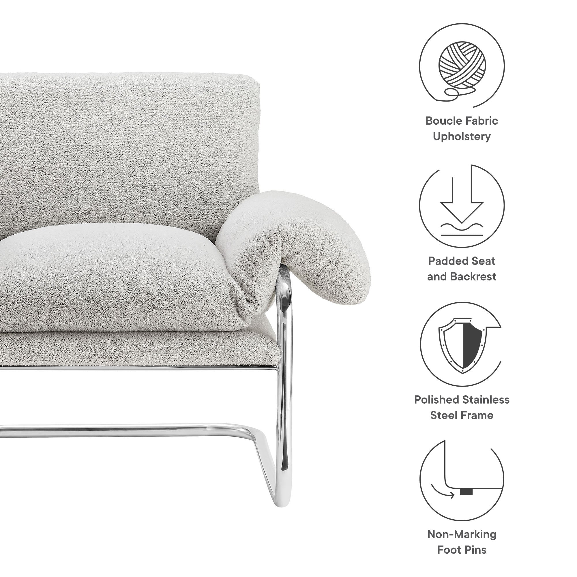 Ansel Boucle Fabric Accent Chair, Newsprint