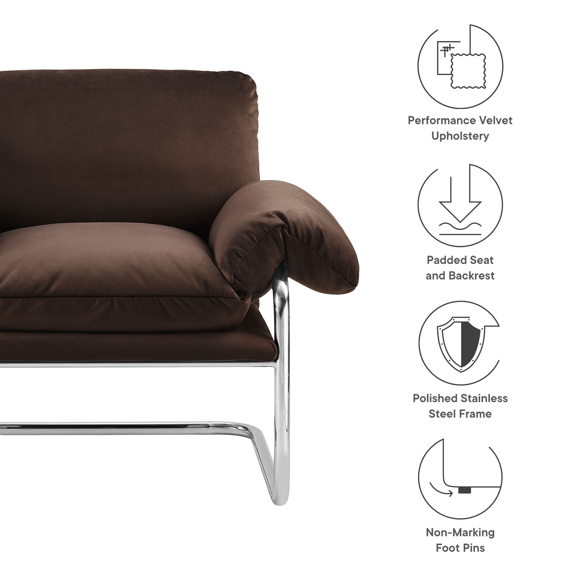 Ansel Performance Velvet Accent Chair, Chocolate Brown